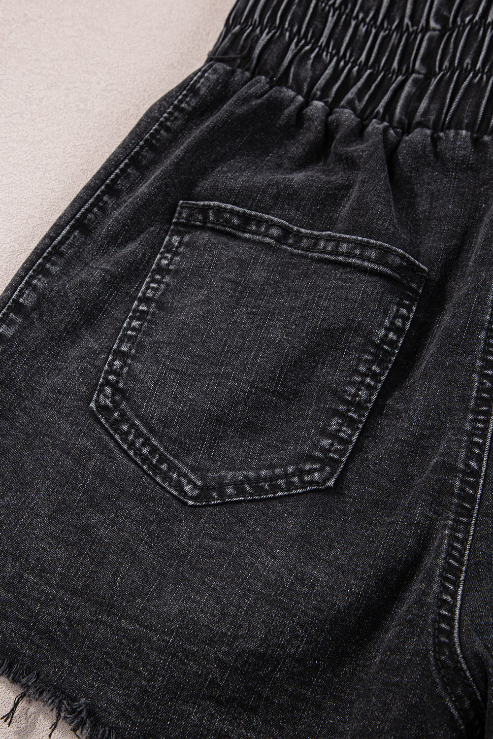 Black Smocked High Waist Mineral Washed Jean Shorts-Sale (50% OFF)/30% OFF-[Adult]-[Female]-2022 Online Blue Zone Planet