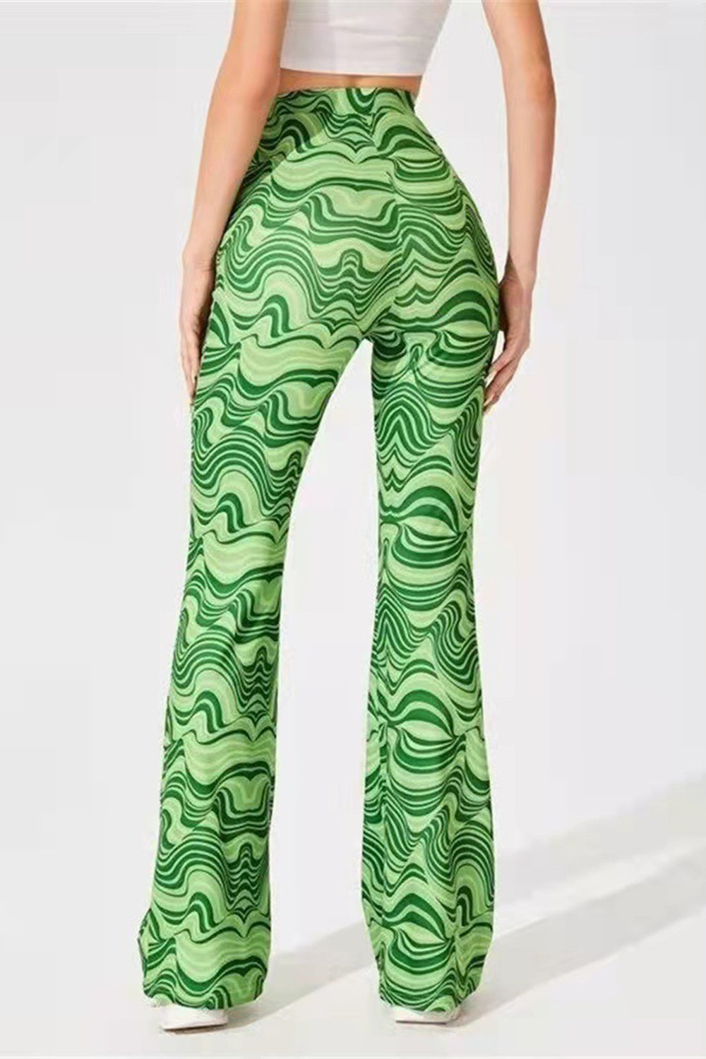 Printed High Waist Flare Pants-[Adult]-[Female]-2022 Online Blue Zone Planet