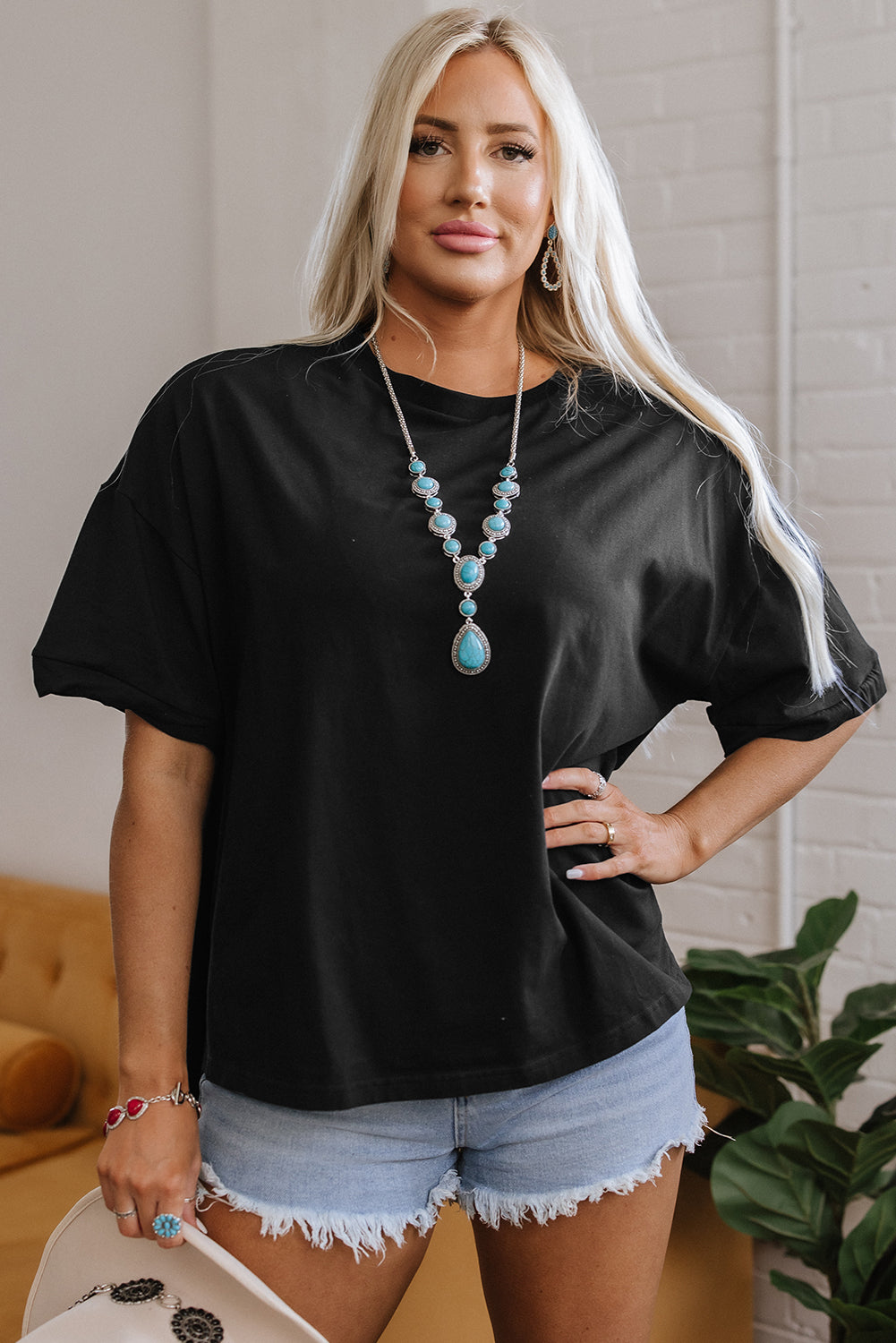 Black Loose Half Sleeve Hi Low Hem T Shirt-Tops/Tops & Tees-[Adult]-[Female]-2022 Online Blue Zone Planet