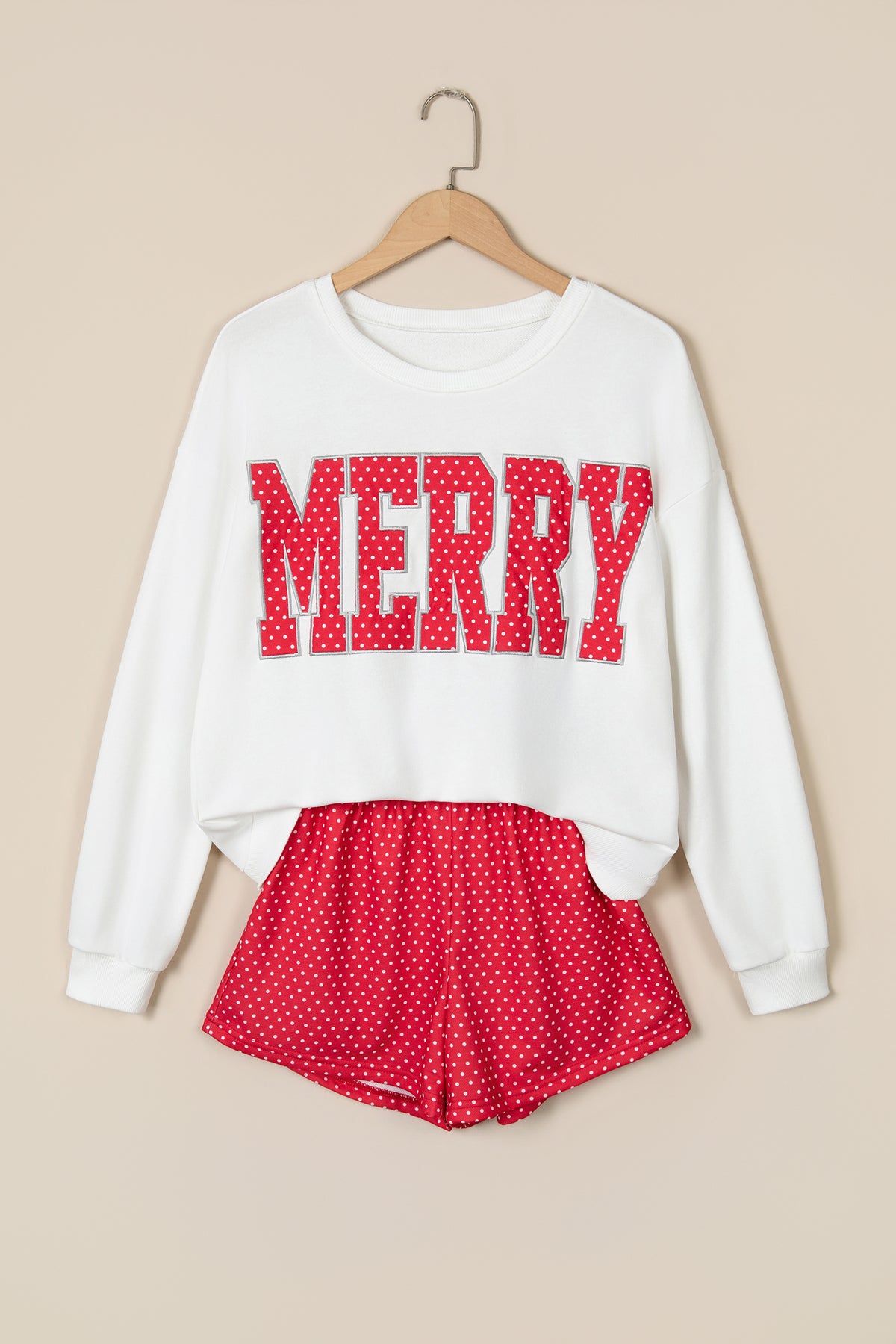 Red Plaid MERRY Holiday Long Sleeve Top and Shorts Set-Two Piece Sets/Short Sets-[Adult]-[Female]-2022 Online Blue Zone Planet