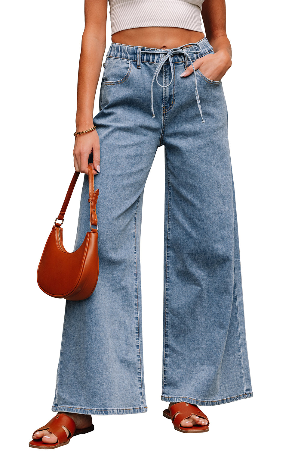 Dusk Blue Medium Wash Super Wide Leg Denim Pants-Bottoms/Jeans-[Adult]-[Female]-2022 Online Blue Zone Planet