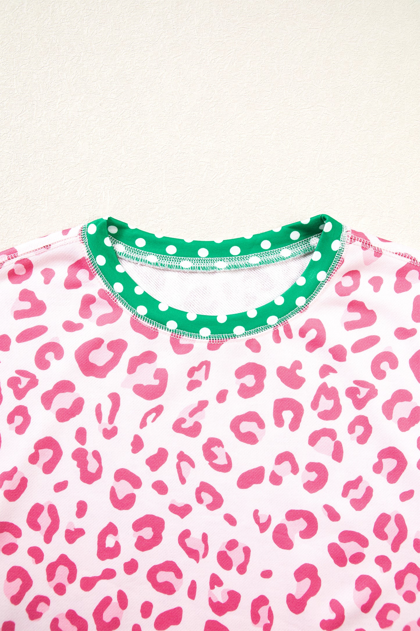 Pink Leopard Polka Dot Colorblock Trim Long Sleeve Top-Tops/Long Sleeve Tops-[Adult]-[Female]-2022 Online Blue Zone Planet