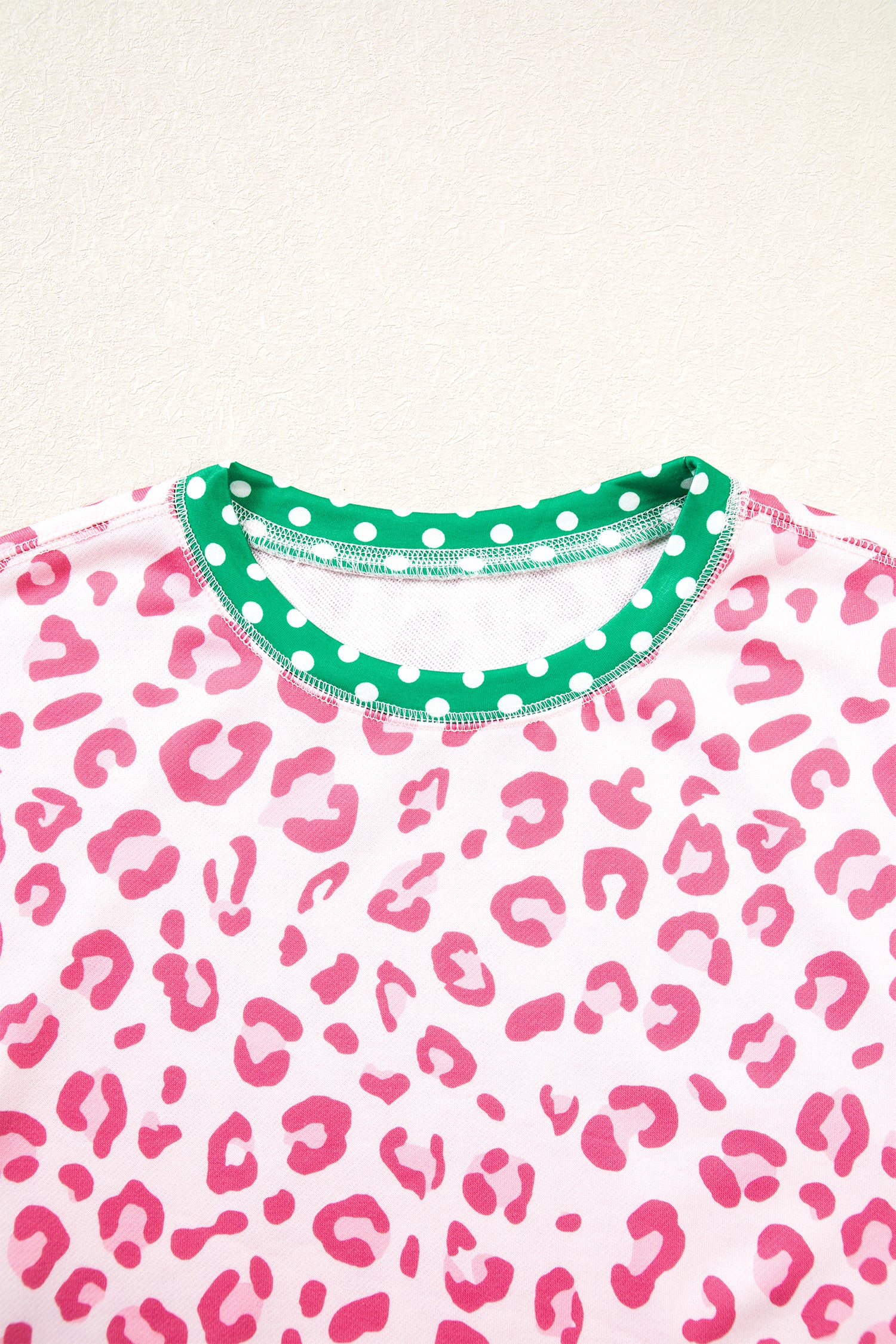 Pink Leopard Polka Dot Colorblock Trim Long Sleeve Top-Tops/Long Sleeve Tops-[Adult]-[Female]-2022 Online Blue Zone Planet