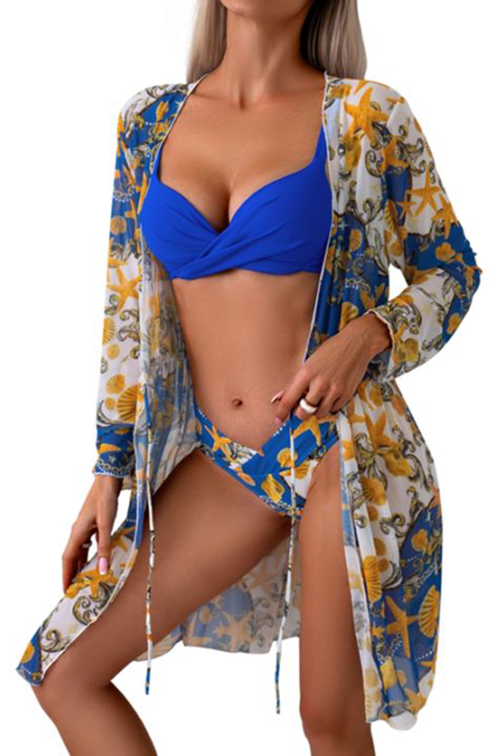 Ruched Top, Brief and Tied Cover Up Swim Set-TOPS / DRESSES-[Adult]-[Female]-2022 Online Blue Zone Planet