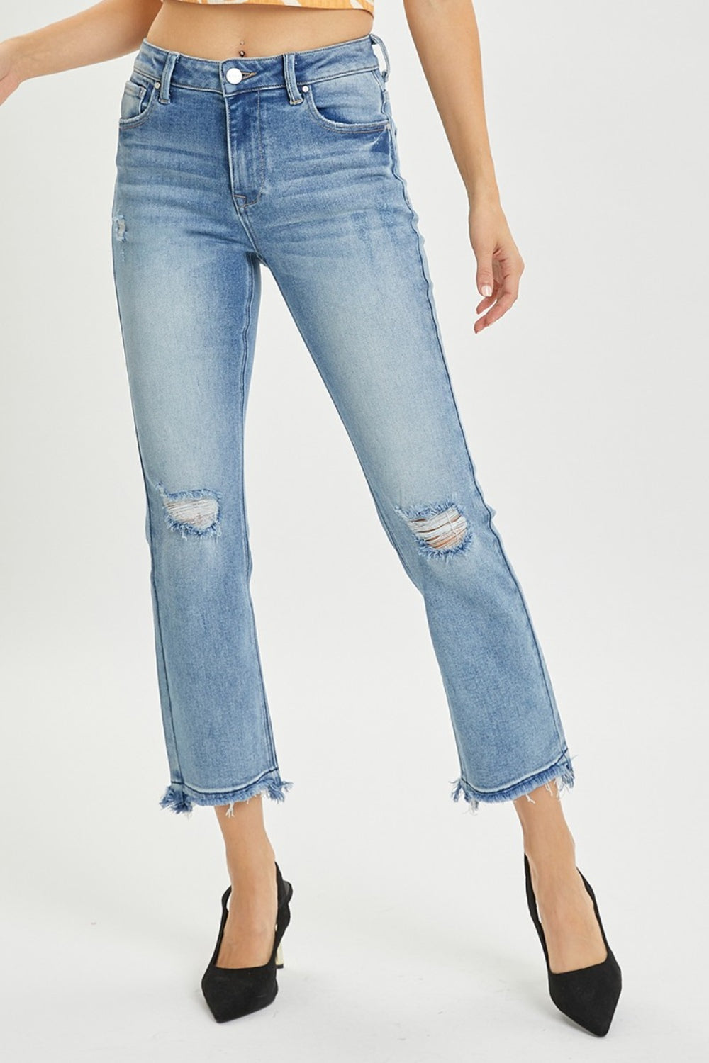 RISEN Full Size High Rise Distressed Cropped Straight Jeans-BOTTOMS SIZES SMALL MEDIUM LARGE-[Adult]-[Female]-Medium-0-2022 Online Blue Zone Planet