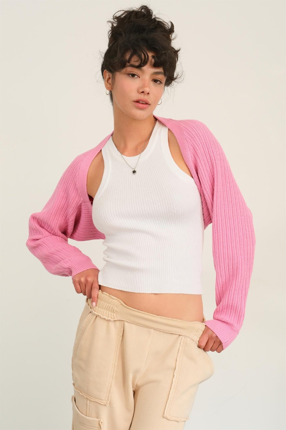 Blue Zone Planet | HYFVE Ribbed Knit Bolero Cardigan-TOPS / DRESSES-[Adult]-[Female]-Rose Pink-S-2022 Online Blue Zone Planet