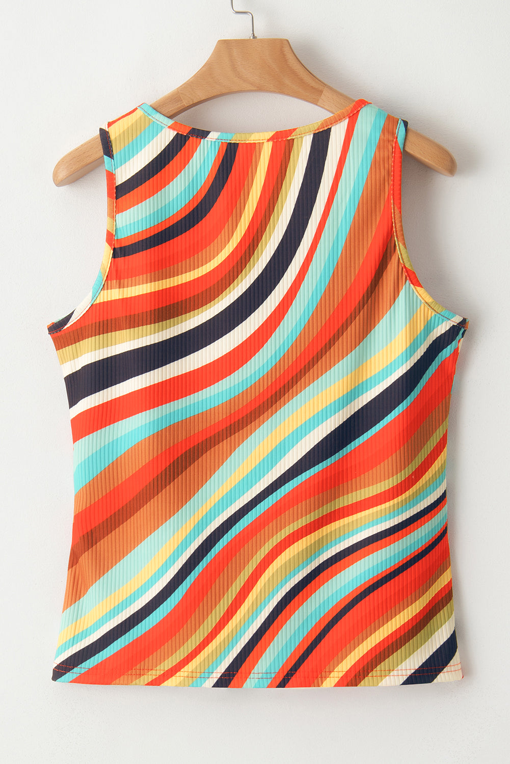 Multicolour Wavy Striped Buttoned V Neck Tank Top-Tops/Tank Tops-[Adult]-[Female]-2022 Online Blue Zone Planet