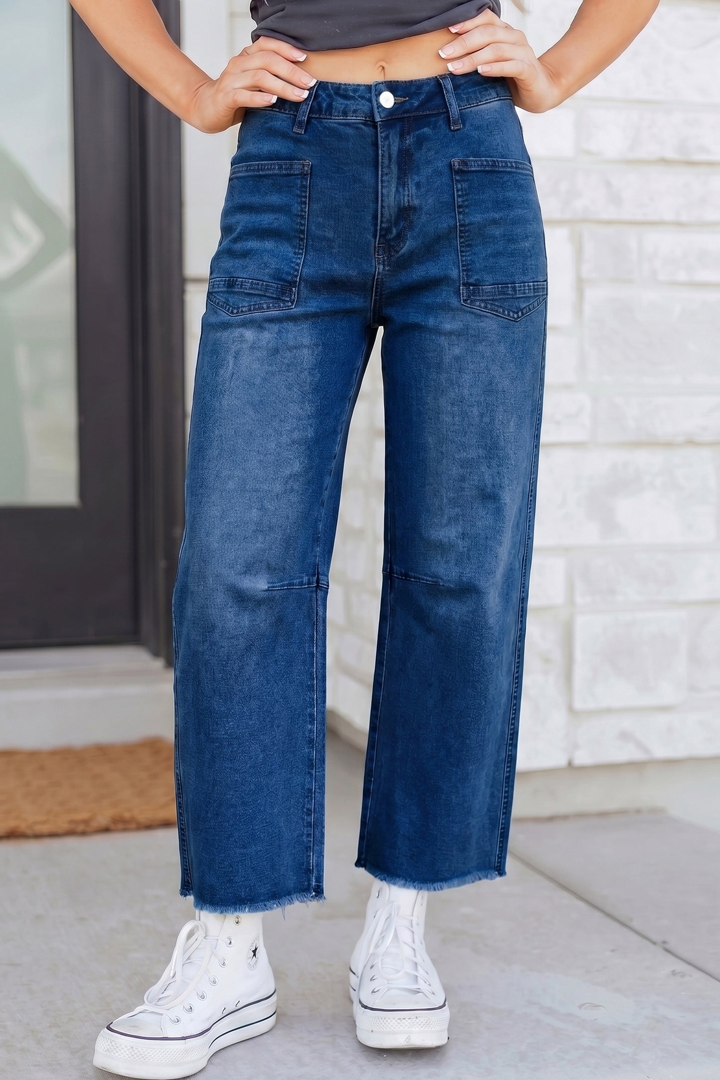 Sail Blue Frayed Cropped Straight Jeans-Bottoms/Jeans-[Adult]-[Female]-Sail Blue-4-2022 Online Blue Zone Planet