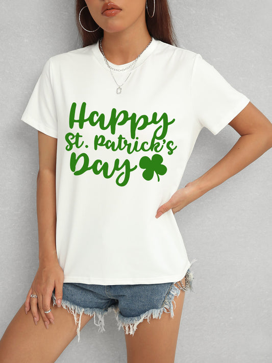 HAPPY ST. PATRICK'S DAY Short Sleeve T-Shirt-TOPS / DRESSES-[Adult]-[Female]-White-S-2022 Online Blue Zone Planet