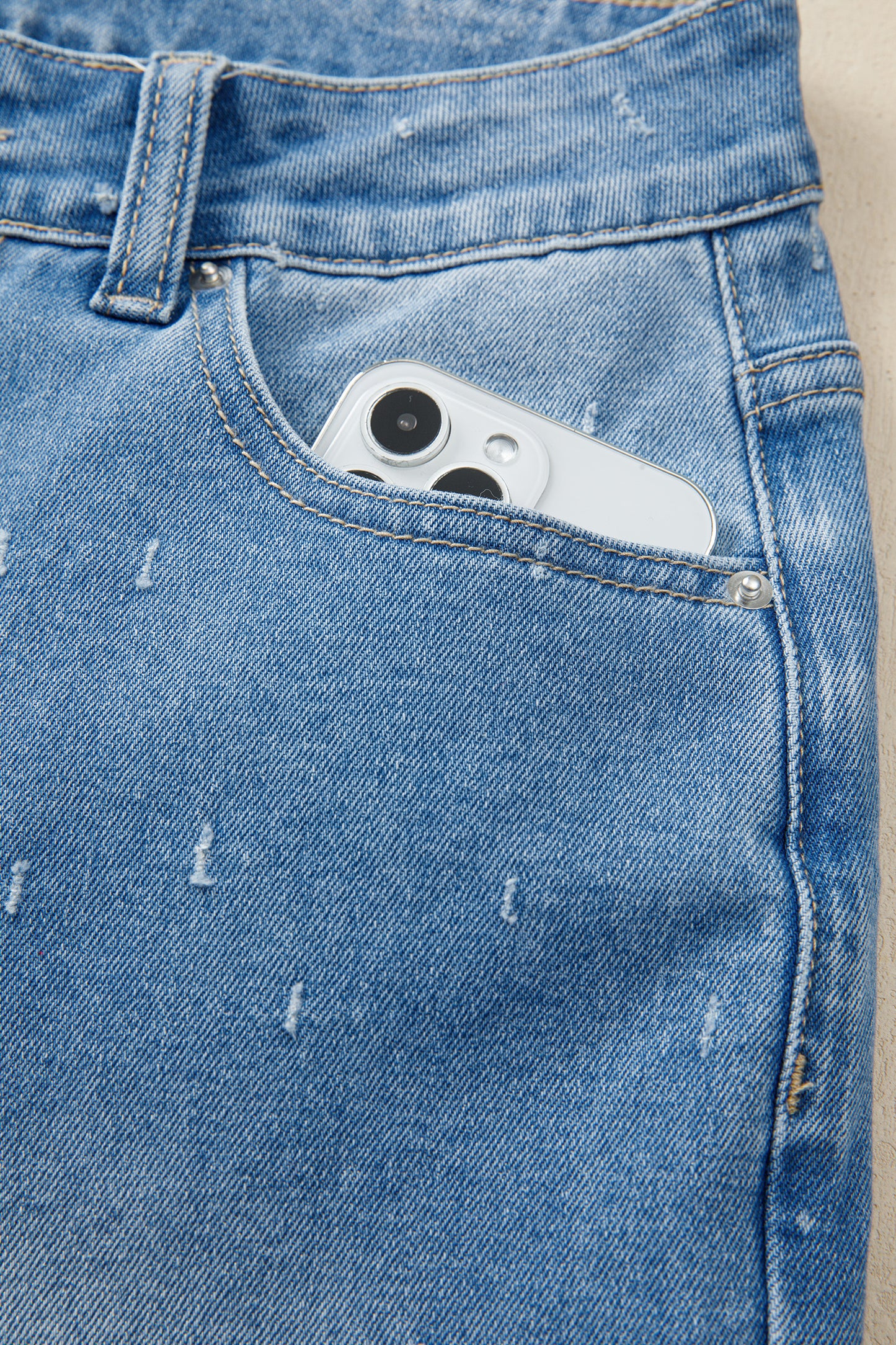 Mist Blue Distressed Detail Tummy Control Raw Hem Jeans-TOPS / DRESSES-[Adult]-[Female]-2022 Online Blue Zone Planet