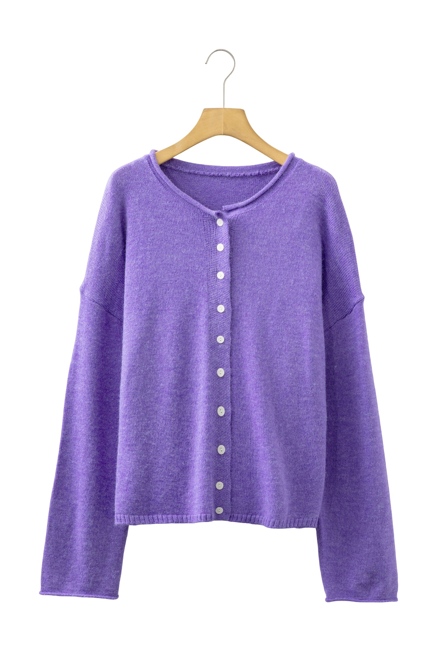 Wisteria Solid Color Knit Button Drop Shoulder Sweater Cardigan-Sweaters & Cardigans/Cardigans-[Adult]-[Female]-2022 Online Blue Zone Planet