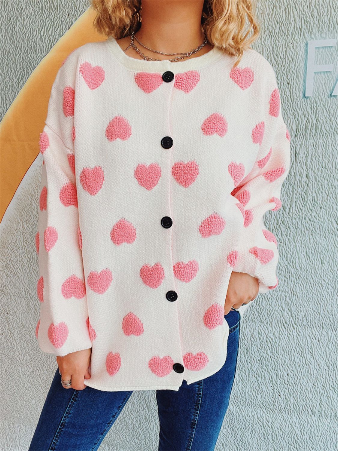 Heart Button Up Long Sleeve Cardigan-TOPS / DRESSES-[Adult]-[Female]-White-One Size-2022 Online Blue Zone Planet