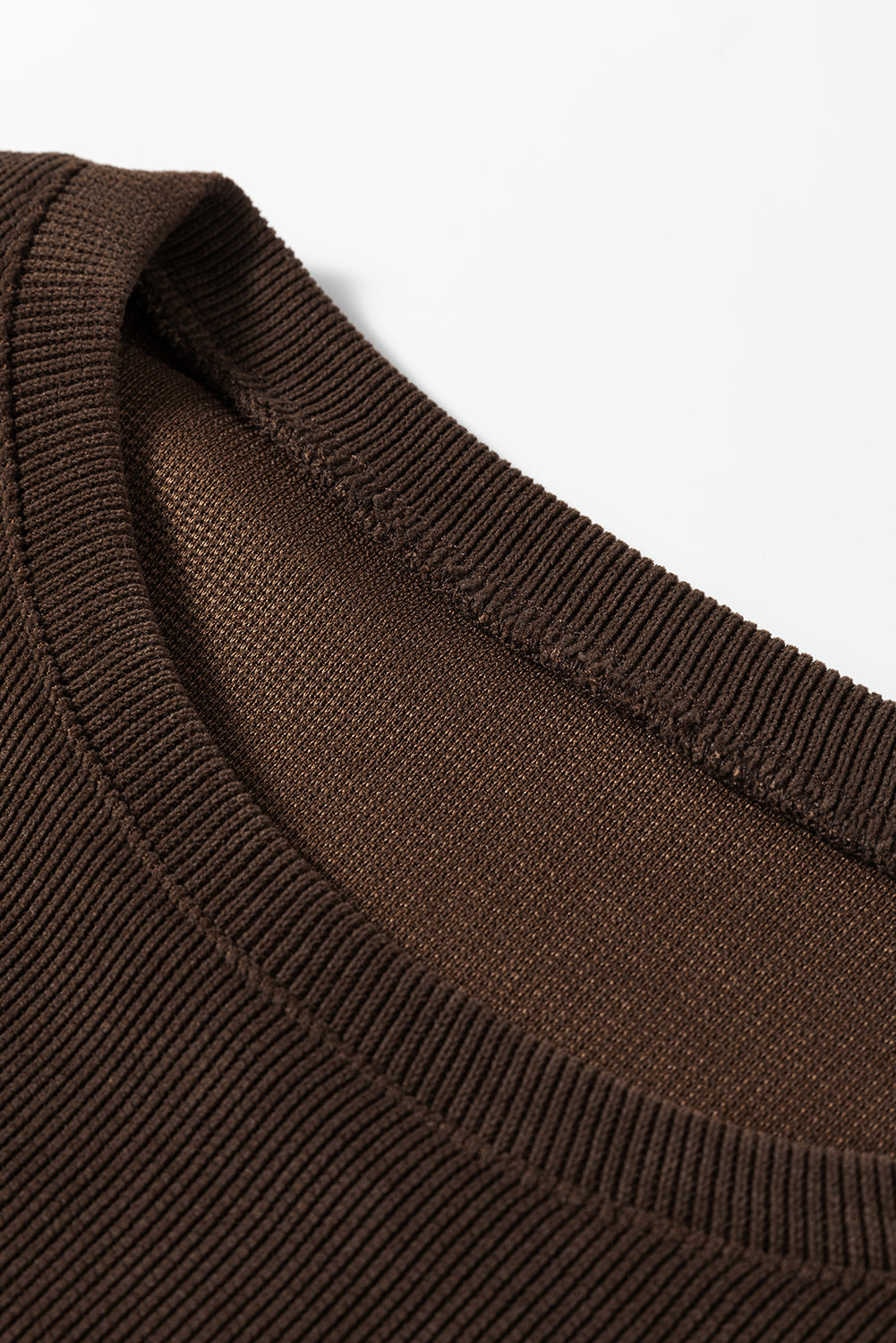 Dark Brown Solid Color Textured Knit Drop Shoulder Pullover Drawstring Shorts Set-Two Piece Sets/Short Sets-[Adult]-[Female]-2022 Online Blue Zone Planet