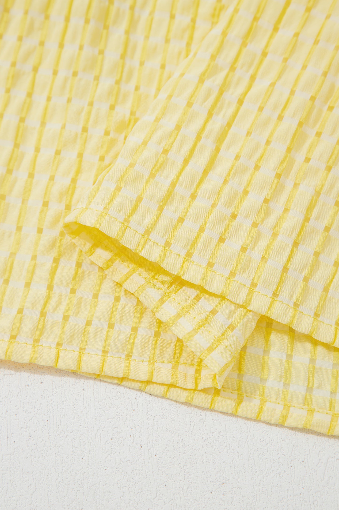 Yellow Gingham Textured Bow Tie Short Sleeve Tiered Midi Dress-TOPS / DRESSES-[Adult]-[Female]-2022 Online Blue Zone Planet
