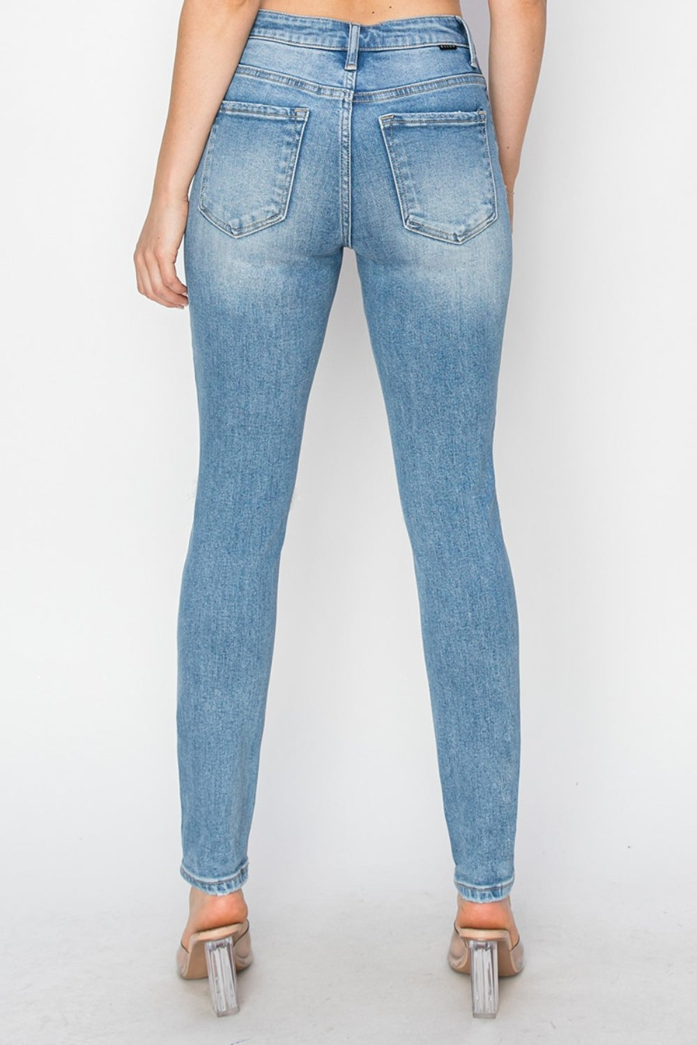 Blue Zone Planet | Risen Full Size High Rise Knee Distressed Skinny Jeans-BOTTOMS SIZES SMALL MEDIUM LARGE-[Adult]-[Female]-2022 Online Blue Zone Planet