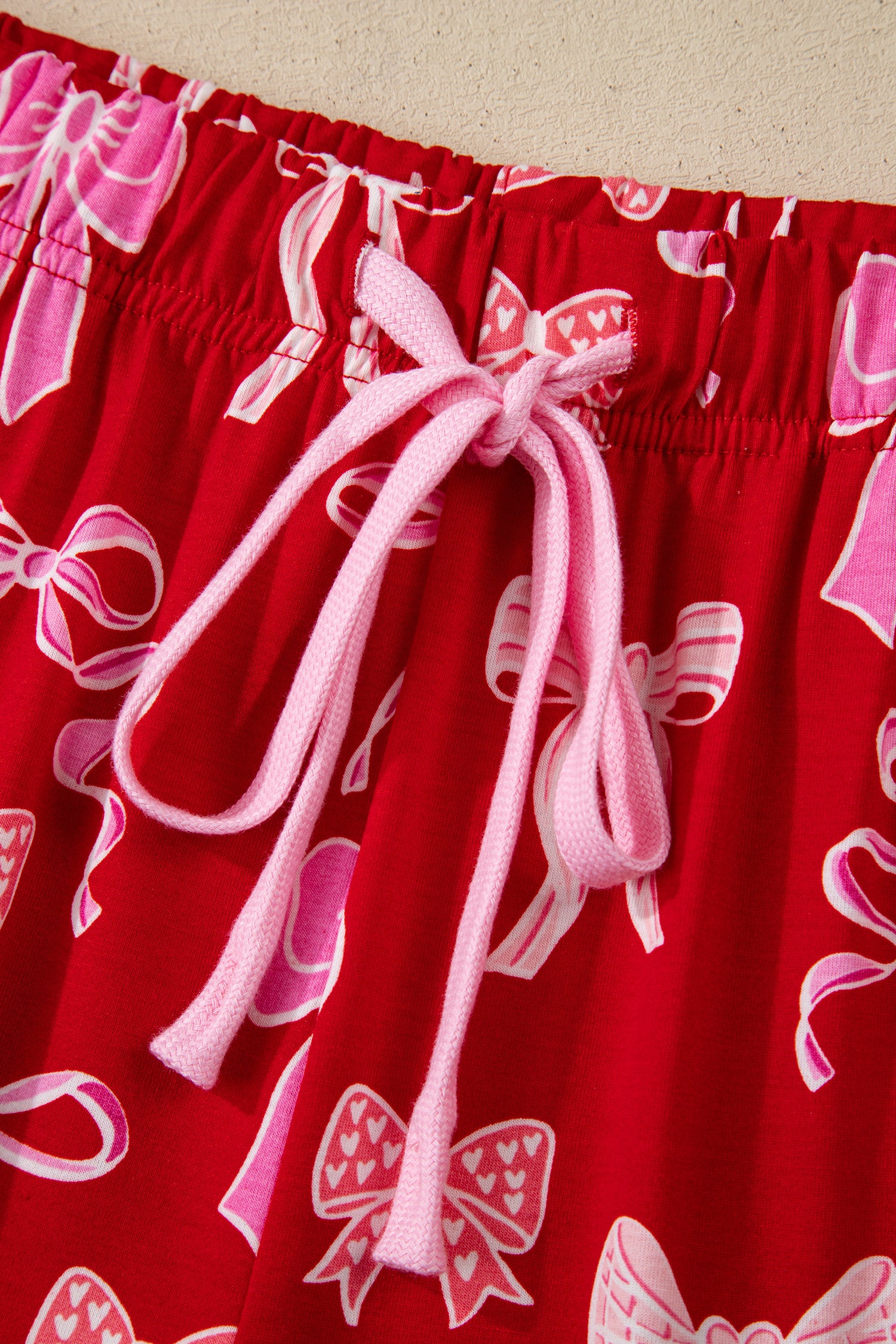 Red Sweet Bow Print Shirt Style Top Long 2pcs Pajama Set-Loungewear & Sleepwear/Sleepwear-[Adult]-[Female]-2022 Online Blue Zone Planet