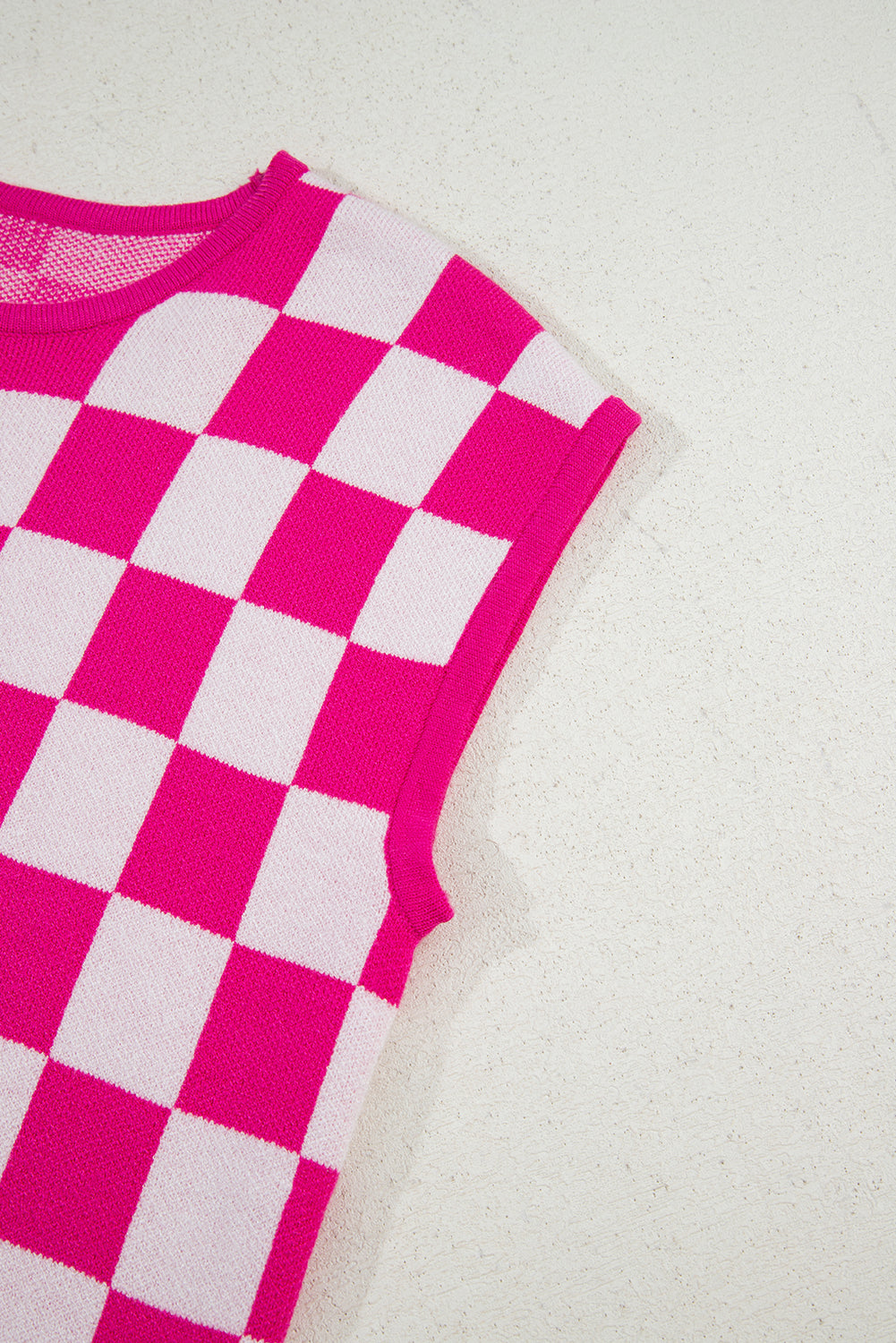 Rose Check Pattern Cap Sleeve Knitted Sweater-TOPS / DRESSES-[Adult]-[Female]-2022 Online Blue Zone Planet