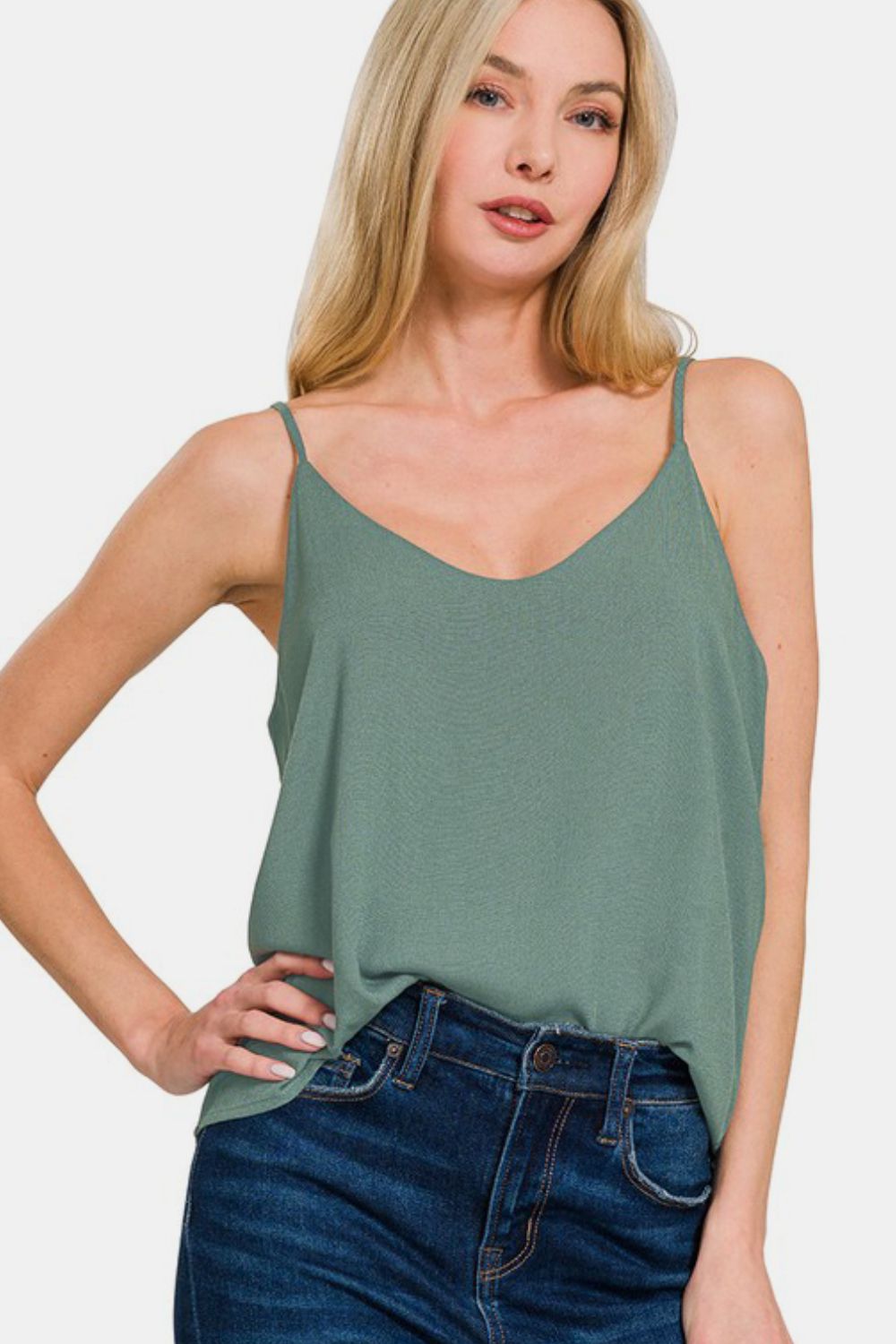 Zenana Two Layered Spaghetti Strap Cami-TOPS / DRESSES-[Adult]-[Female]-Ash Jade-S-2022 Online Blue Zone Planet