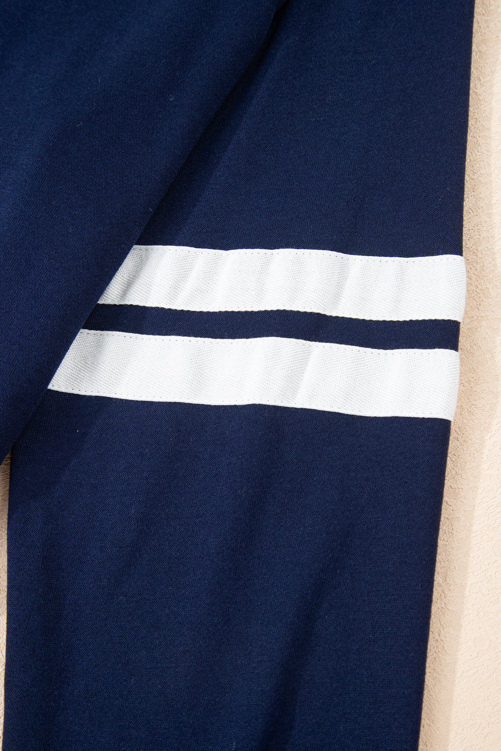 Navy Blue Varsity Stripe Detail Drop Shoulder Pullover Mini Skirt Set-Two Piece Sets/Two Piece Dresses-[Adult]-[Female]-2022 Online Blue Zone Planet