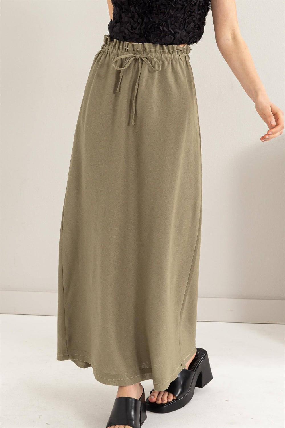 HYFVE Drawstring Washed Linen Maxi Skirt-[Adult]-[Female]-2022 Online Blue Zone Planet