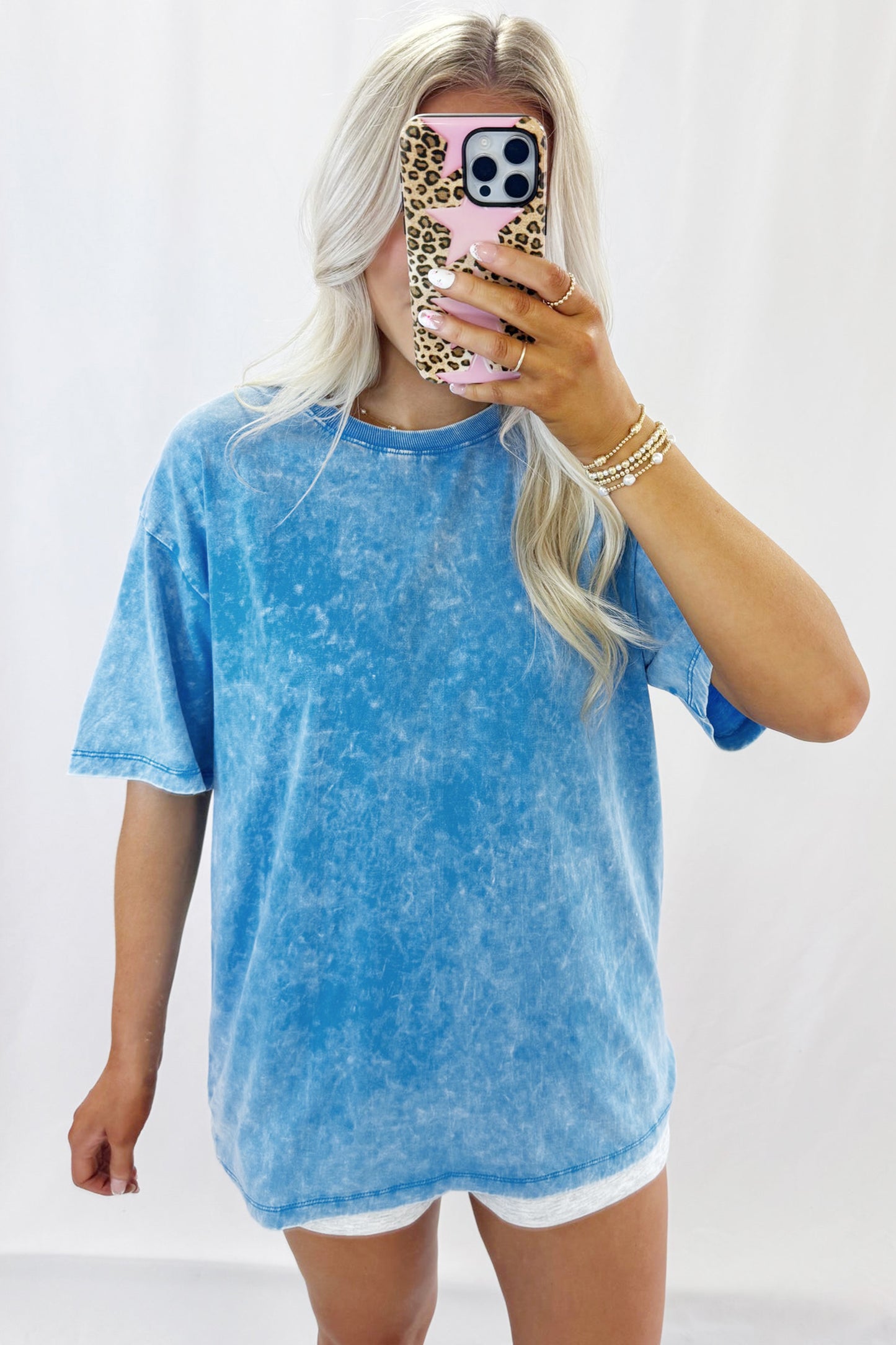 Blue Mineral Washed Oversized Tee-Tops/Tops & Tees-[Adult]-[Female]-2022 Online Blue Zone Planet
