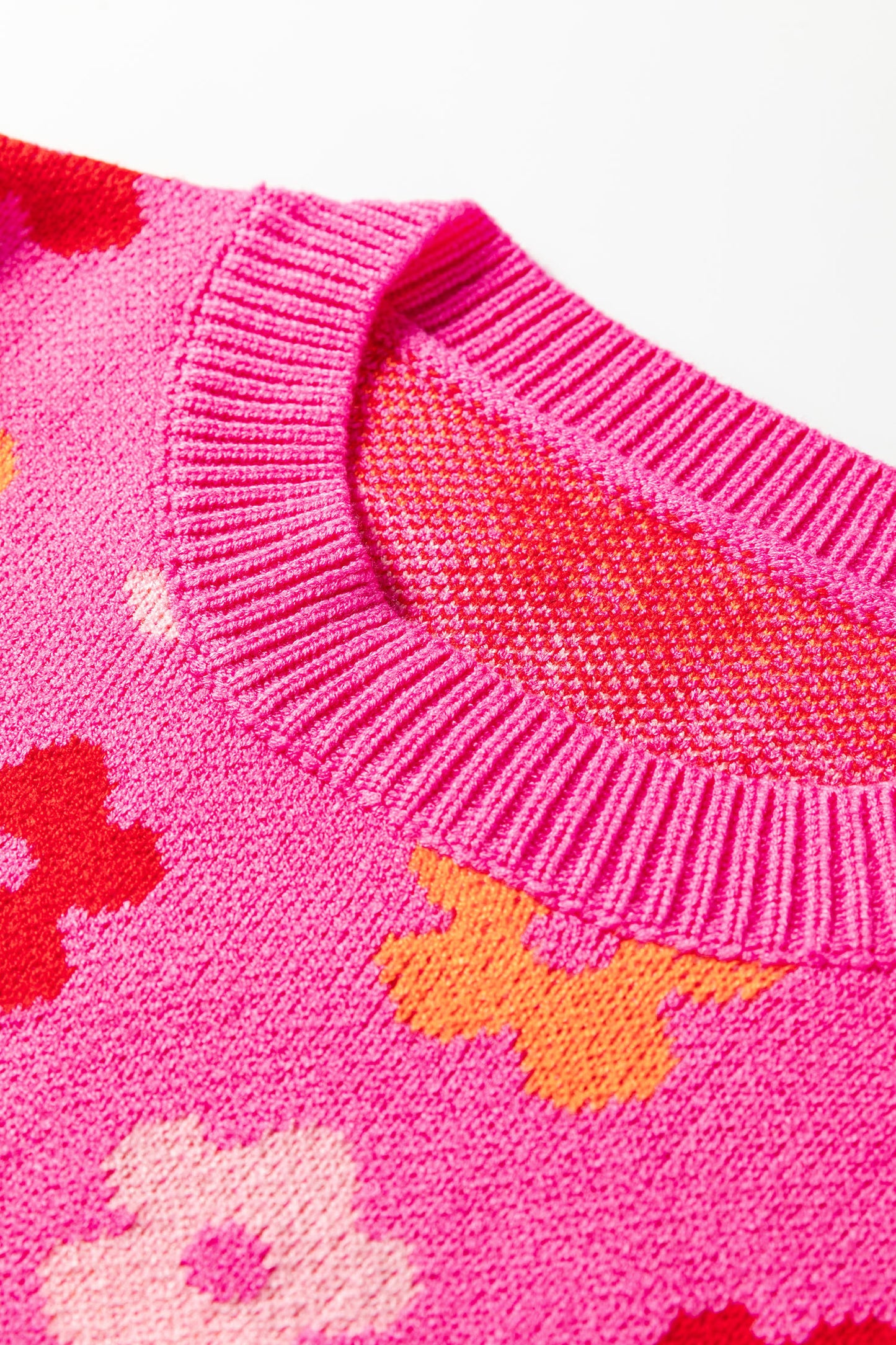 Rose Cute Flower Allover Ribbed Trimmed Drop Shoulder Pullover Sweater-TOPS / DRESSES-[Adult]-[Female]-2022 Online Blue Zone Planet