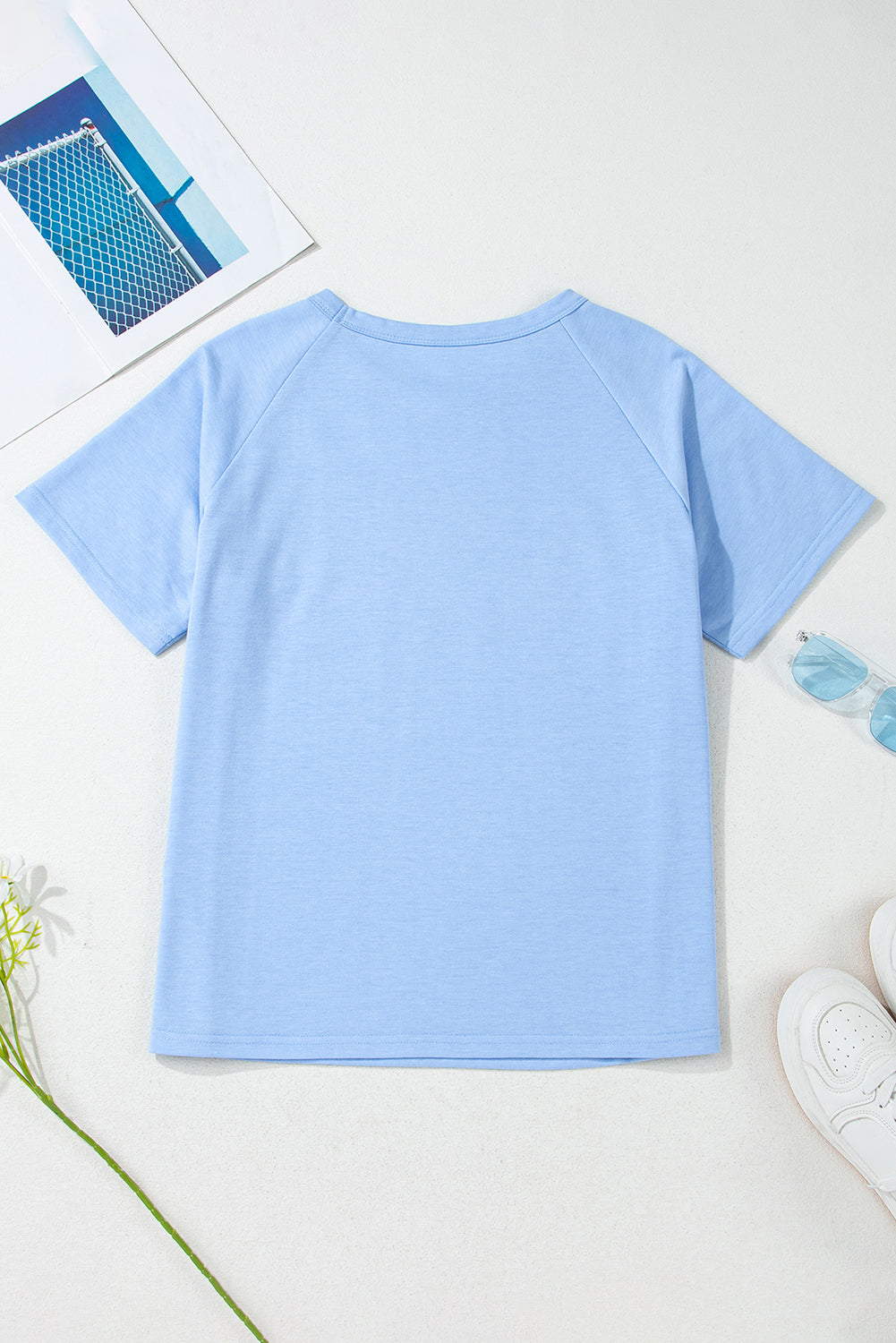 Beau Blue Striped Patch Front Casual Tee-Tops/Tops & Tees-[Adult]-[Female]-2022 Online Blue Zone Planet