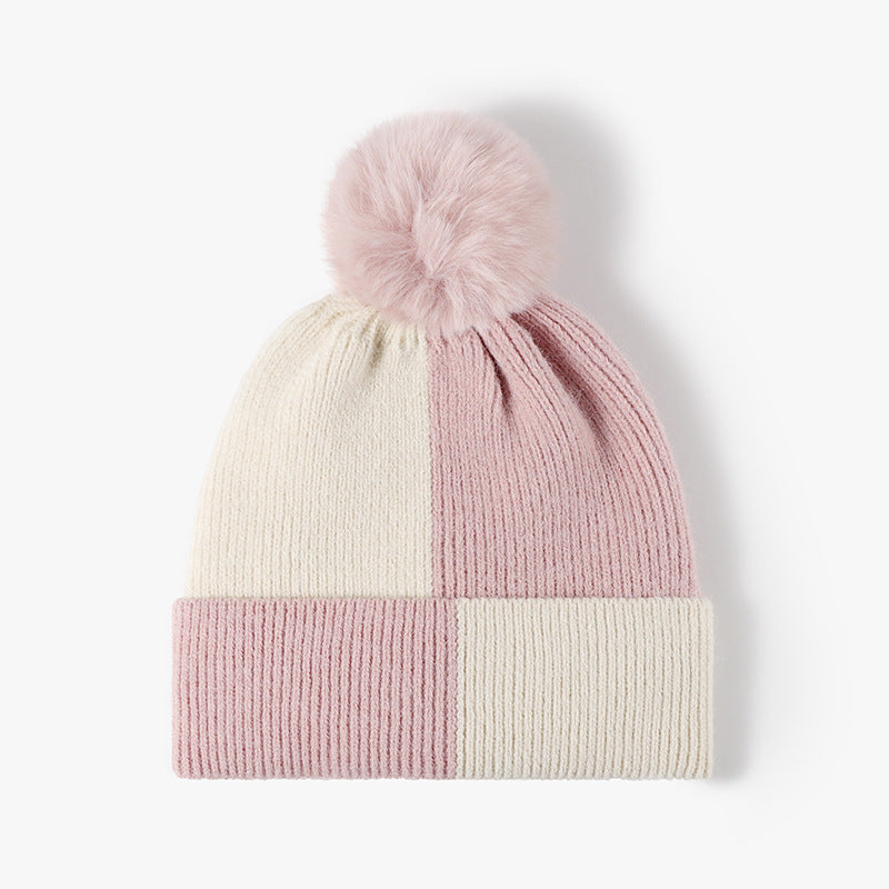 Color Block Knit Hat with Pom-pom-HATS-[Adult]-[Female]-Blush Pink-One Size-2022 Online Blue Zone Planet