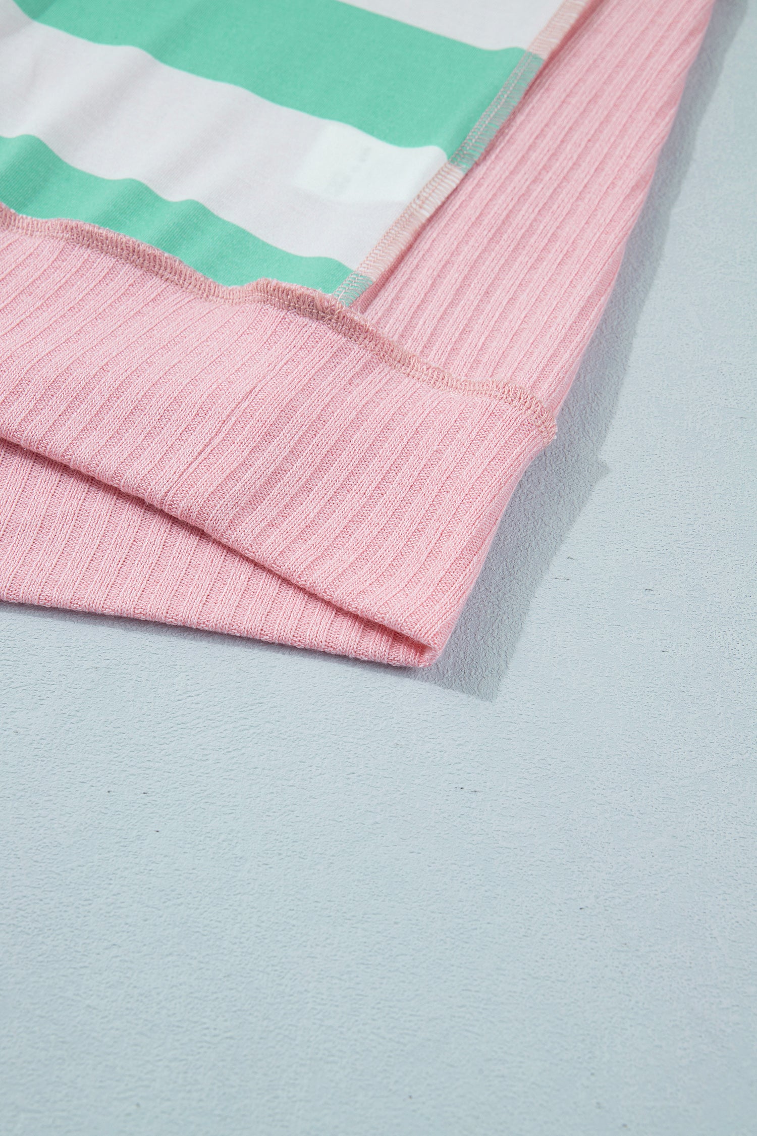 Pink Stripe Exposed Seam Ribbed Patchwork Oversized Tee-Tops/Tops & Tees-[Adult]-[Female]-2022 Online Blue Zone Planet