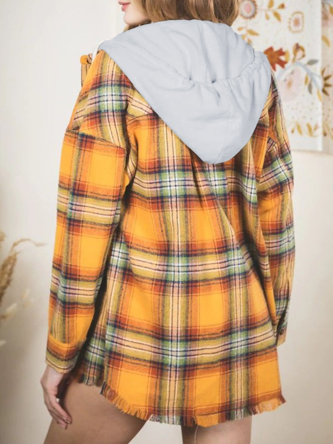 Blue Zone Planet | Raw Hem Plaid Long Sleeve Hooded Jacket-TOPS / DRESSES-[Adult]-[Female]-2022 Online Blue Zone Planet