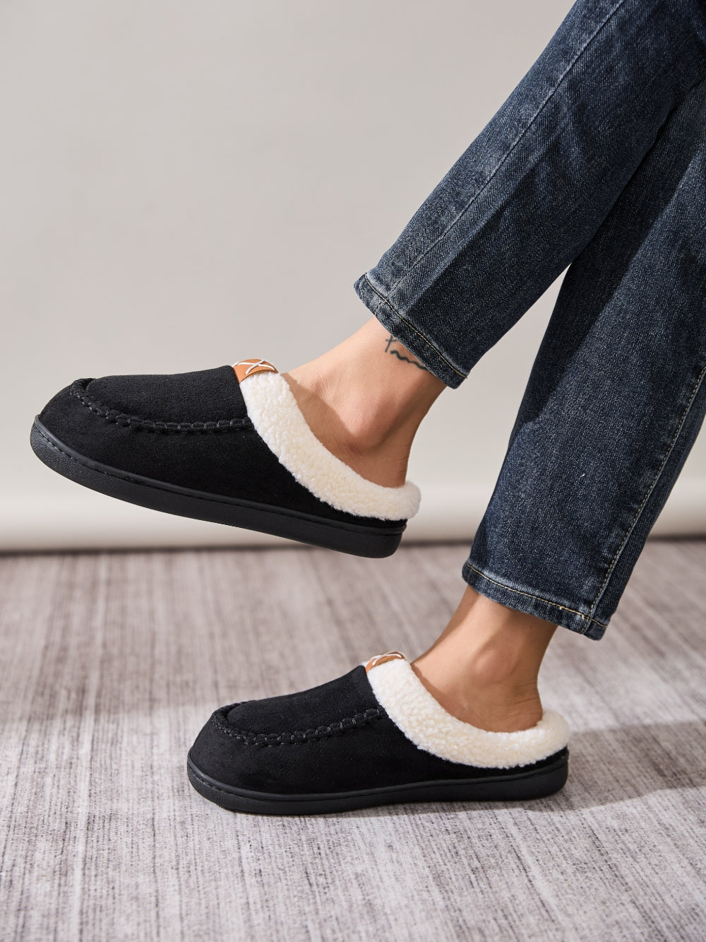 Contrast Round Toe Flat Slippers-SLIPPERS-[Adult]-[Female]-Black-36-37(US5-6)-2022 Online Blue Zone Planet