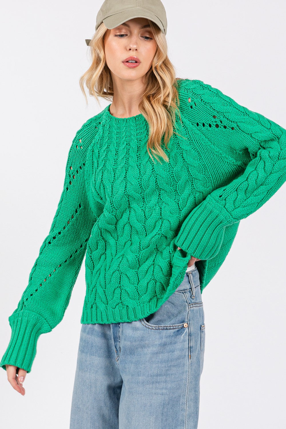 SAGE + FIG Cable-Knit Long Sleeve Sweater-TOPS / DRESSES-[Adult]-[Female]-2022 Online Blue Zone Planet