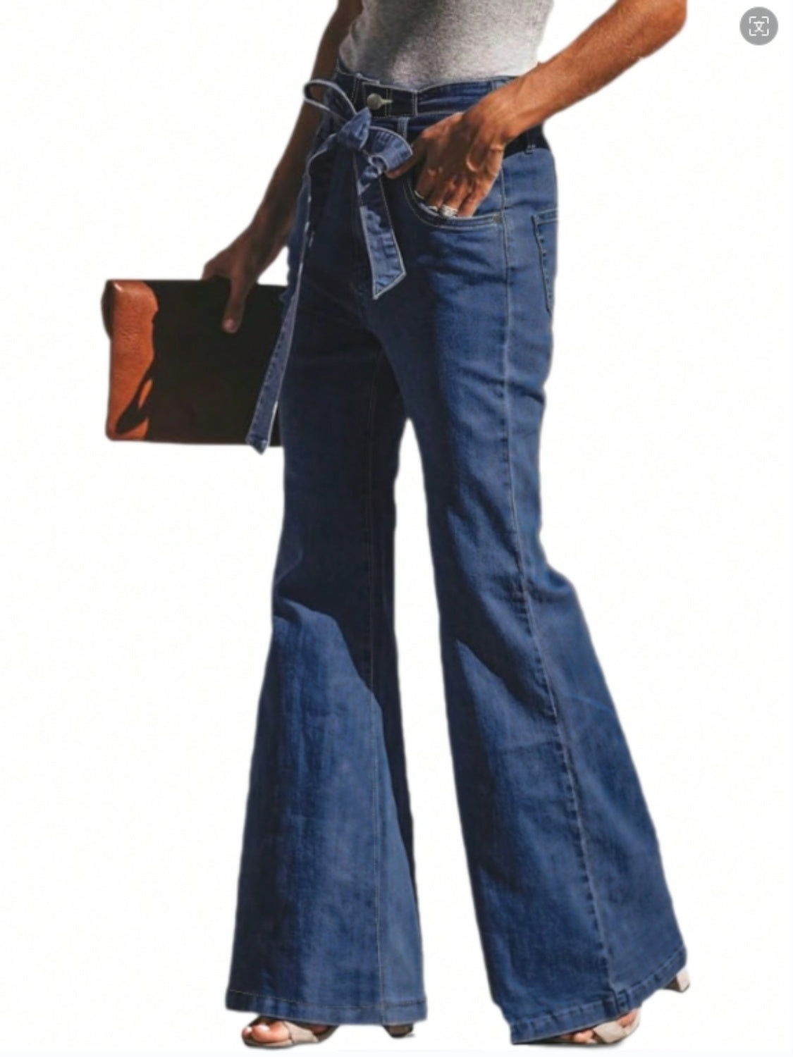 Tied Flare Jeans with Pockets-BOTTOMS SIZES SMALL MEDIUM LARGE-[Adult]-[Female]-2022 Online Blue Zone Planet