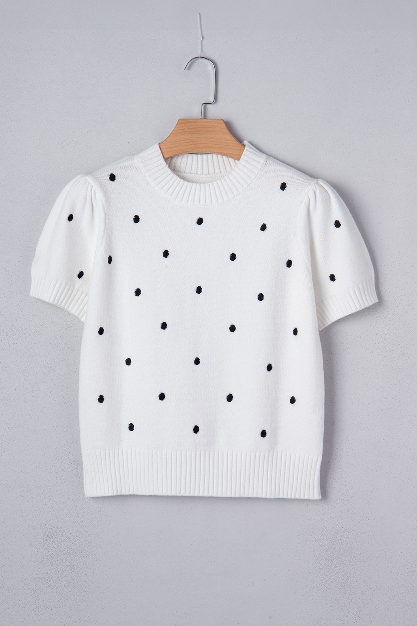 White Elegant Polka Dot Bubble Short Sleeve Sweater-TOPS / DRESSES-[Adult]-[Female]-White-S-2022 Online Blue Zone Planet