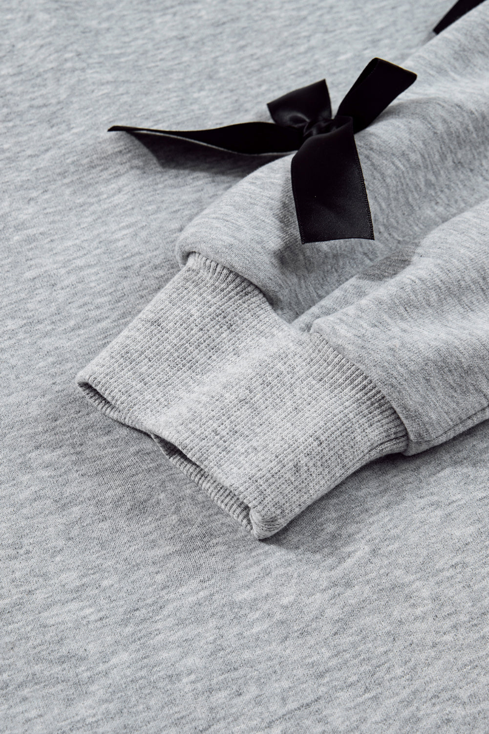 Light Grey Contrast Bow Applique Drop Sleeve Round Neck Sweatshirt-Tops/Sweatshirts & Hoodies-[Adult]-[Female]-2022 Online Blue Zone Planet