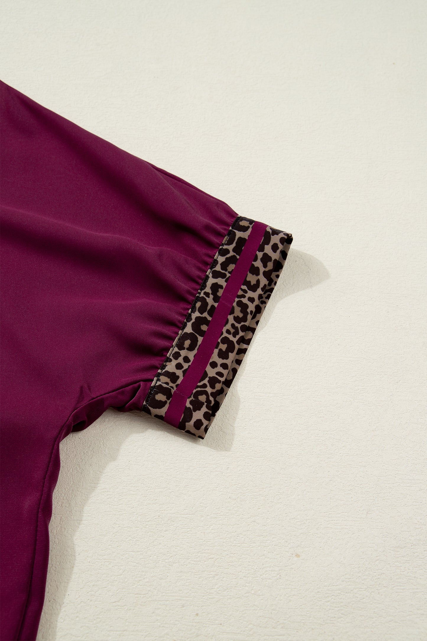 Red Dahlia Contrast Leopard Trim V Neck Short Sleeve Blouse-Tops/Blouses & Shirts-[Adult]-[Female]-2022 Online Blue Zone Planet