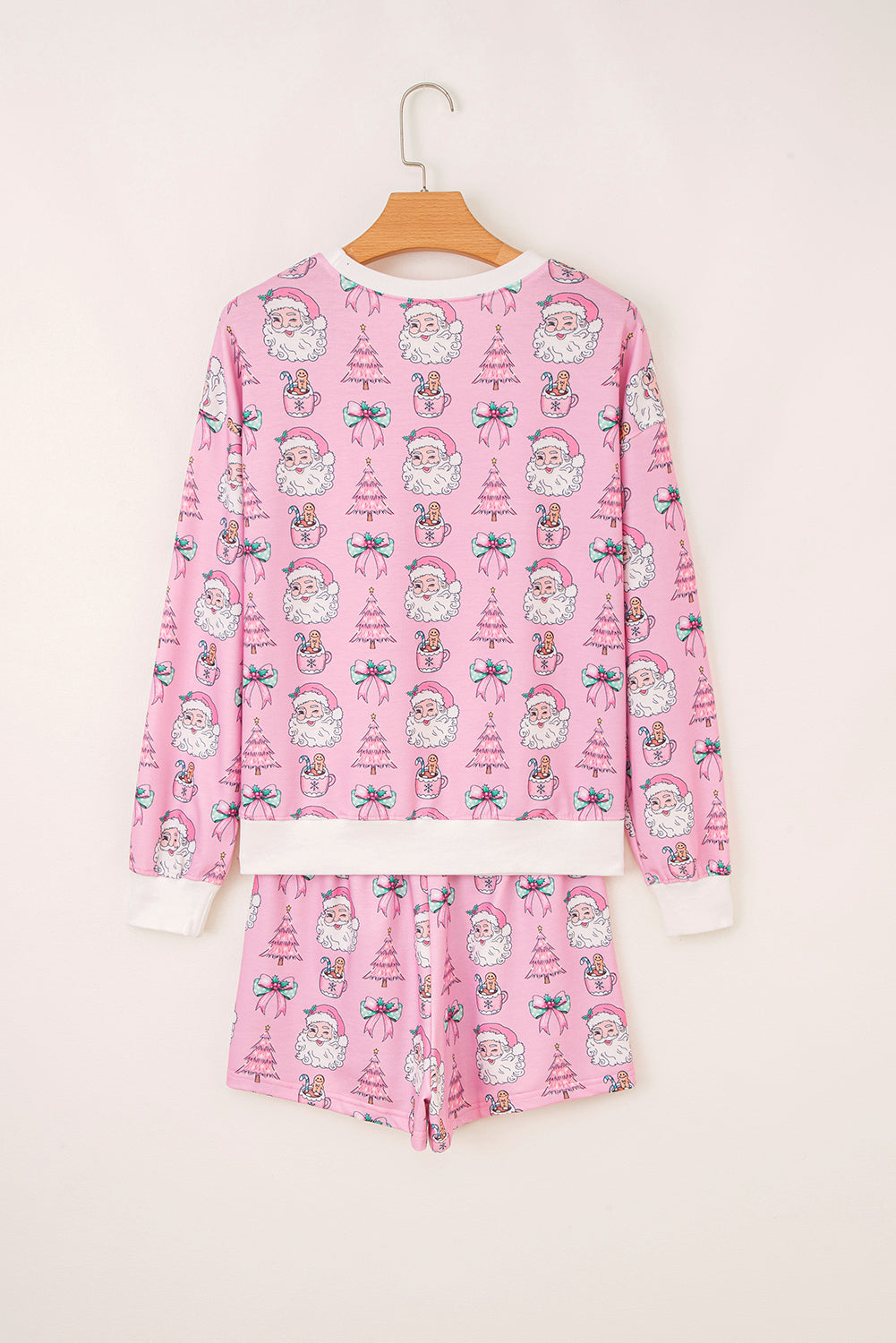Pink Santa Claus Graphic Christmas Tree Pajama Set-Loungewear Set-[Adult]-[Female]-2022 Online Blue Zone Planet