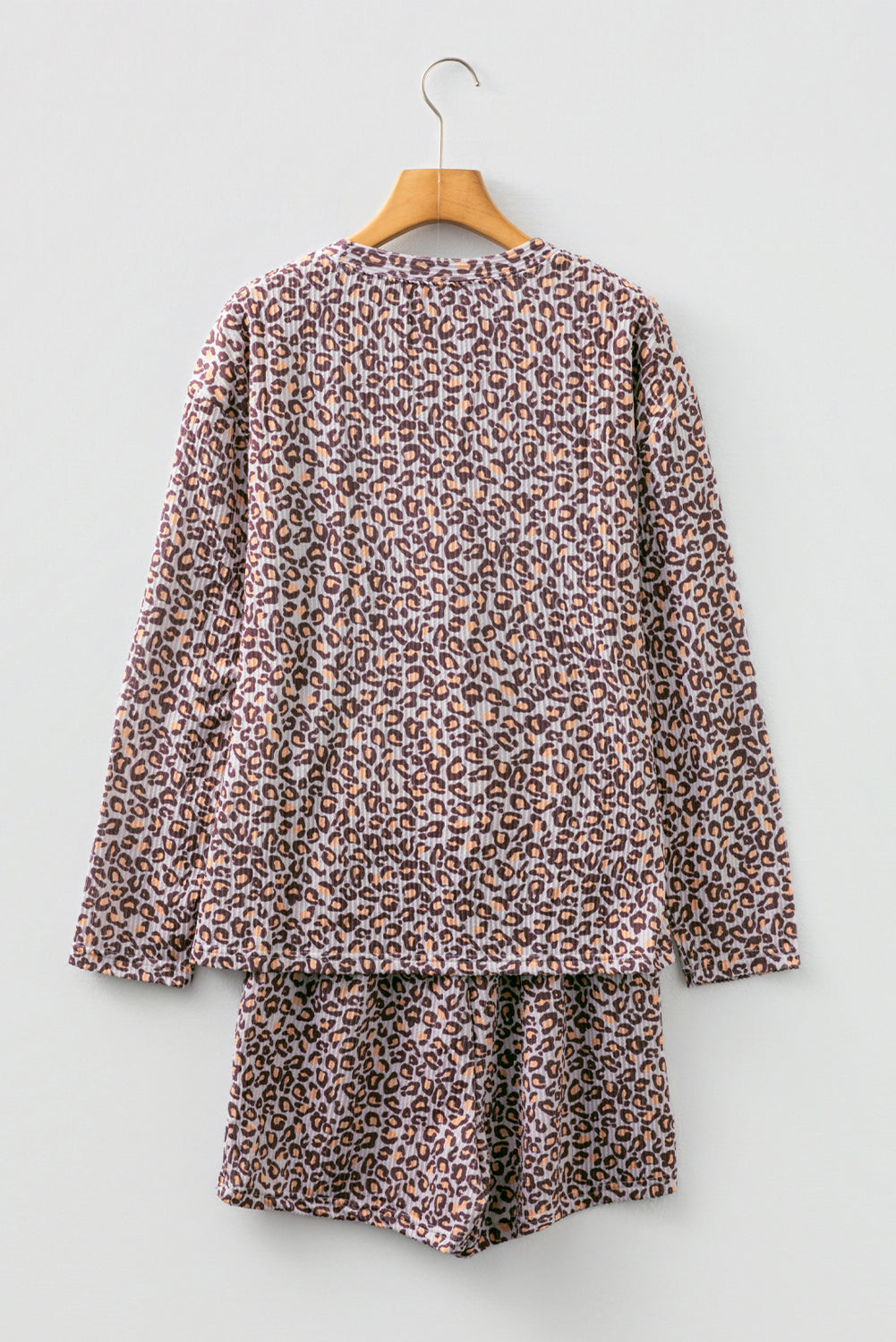 Khaki Leopard Ribbed Long Sleeve Top Drawstring Shorts 2pcs Outfit-Two Piece Sets/Short Sets-[Adult]-[Female]-2022 Online Blue Zone Planet