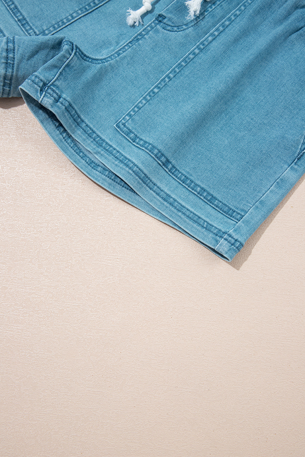 Beau Blue Contrast Drawstring Elastic Waist Denim Shorts-Bottoms/Denim Shorts-[Adult]-[Female]-2022 Online Blue Zone Planet