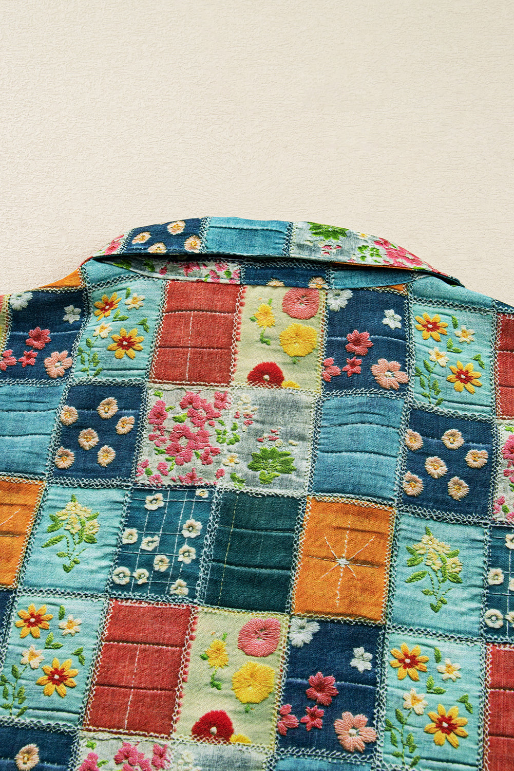 Sky Blue Floral Collared V Neck Roll up Sleeve Shift Blouse-Tops/Blouses & Shirts-[Adult]-[Female]-2022 Online Blue Zone Planet