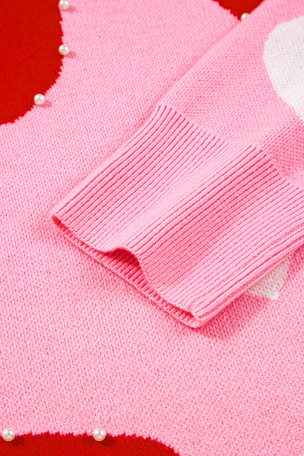 Pink Pearl Embellished Heart Pattern Valentines Day Sweater-TOPS / DRESSES-[Adult]-[Female]-2022 Online Blue Zone Planet