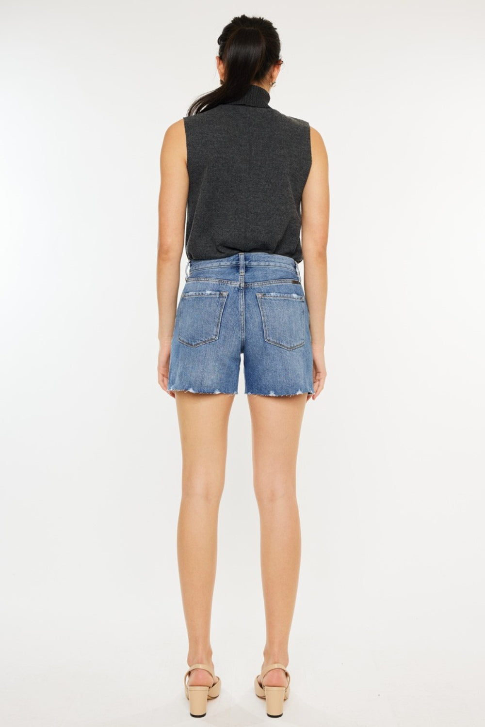 Kancan Distressed High Waist Denim Shorts-BOTTOMS SIZES SMALL MEDIUM LARGE-[Adult]-[Female]-2022 Online Blue Zone Planet