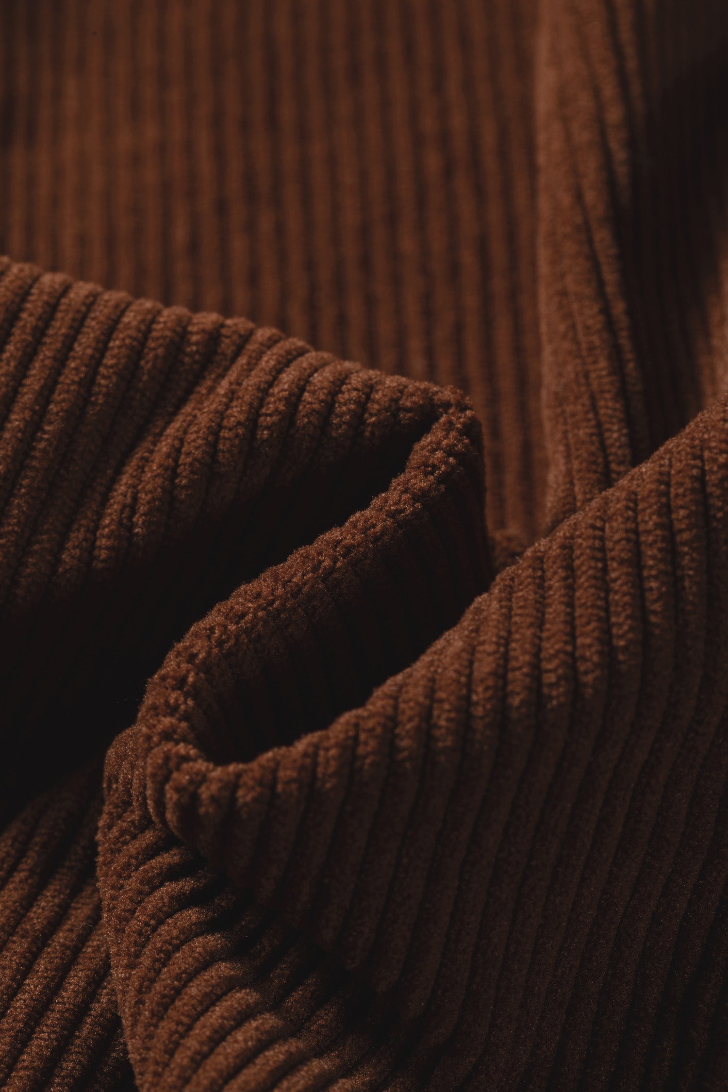 Coffee Solid Color Ruffle Trim V Neck Long Sleeve Button Corduroy Shakcet-Outerwear/Jackets-[Adult]-[Female]-2022 Online Blue Zone Planet
