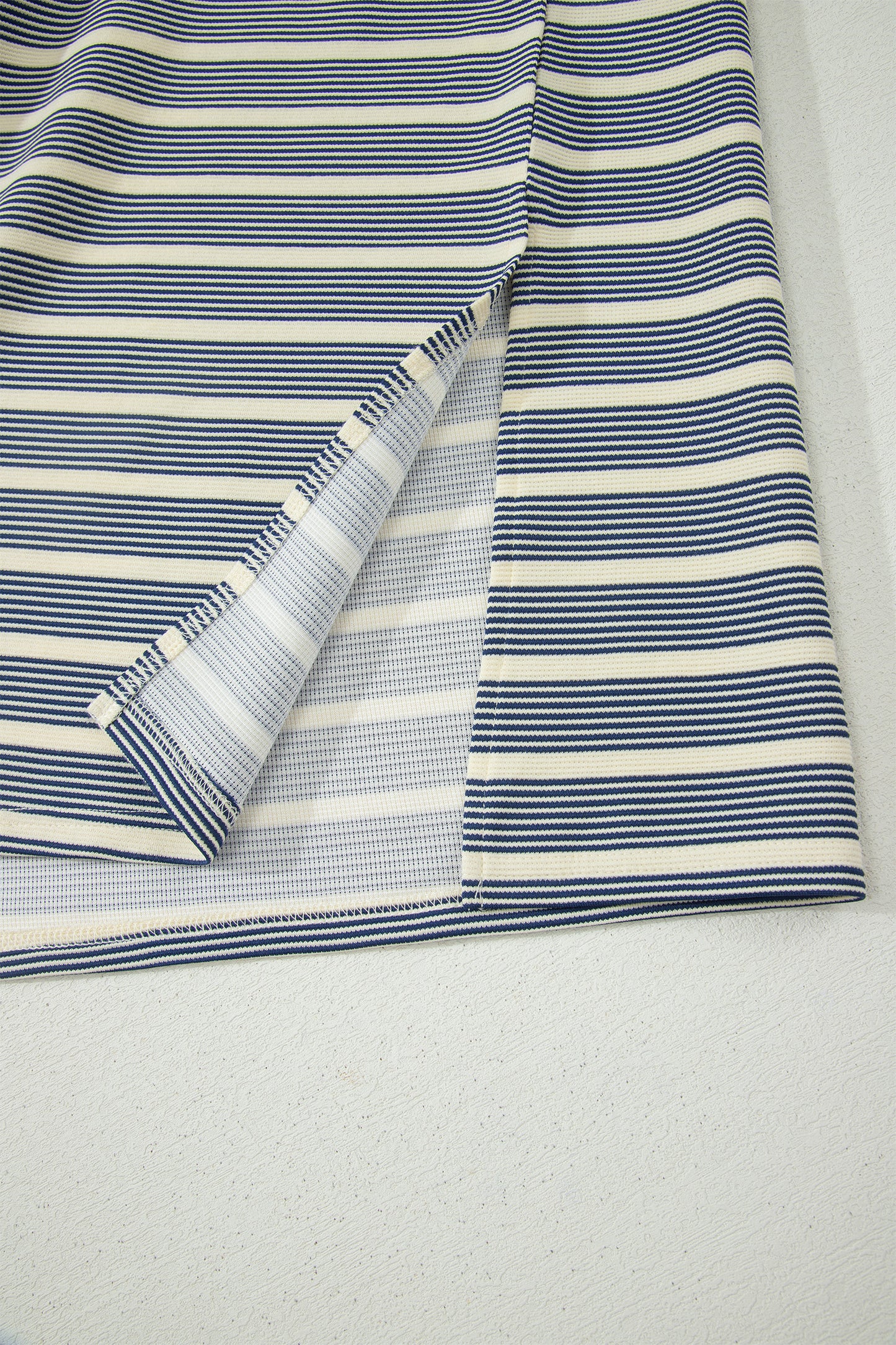 Blue Stripe Plus Size Contrast Trim Button V Neck Ruffle Sleeve Shift Dress-TOPS / DRESSES-[Adult]-[Female]-2022 Online Blue Zone Planet