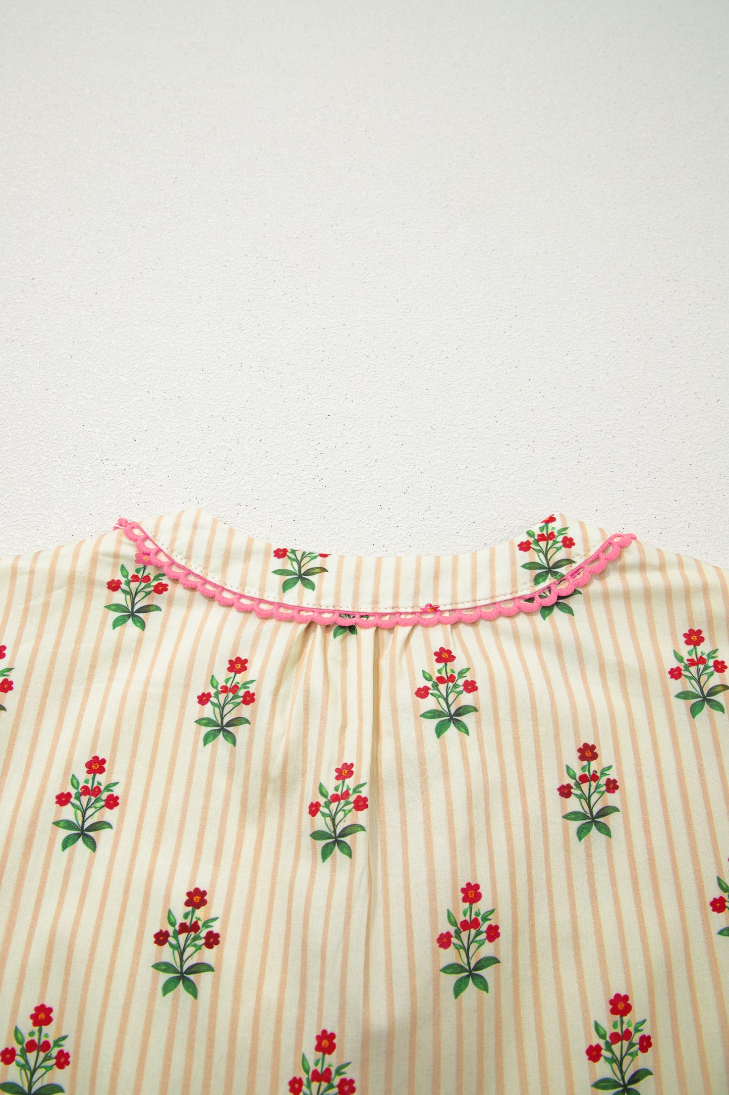 Apricot Striped Floral Print Contrast Detail Ruffle Hem Short Dress-TOPS / DRESSES-[Adult]-[Female]-2022 Online Blue Zone Planet