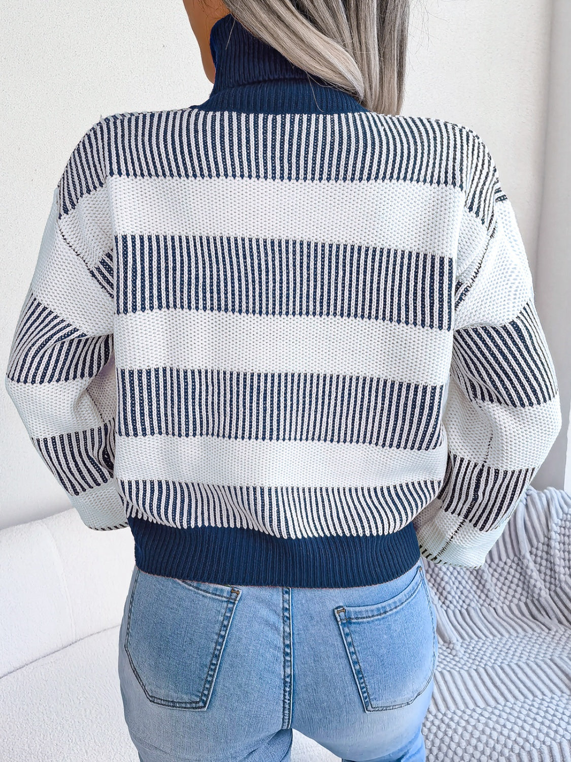 Striped Turtleneck Long Sleeve Sweater-TOPS / DRESSES-[Adult]-[Female]-2022 Online Blue Zone Planet