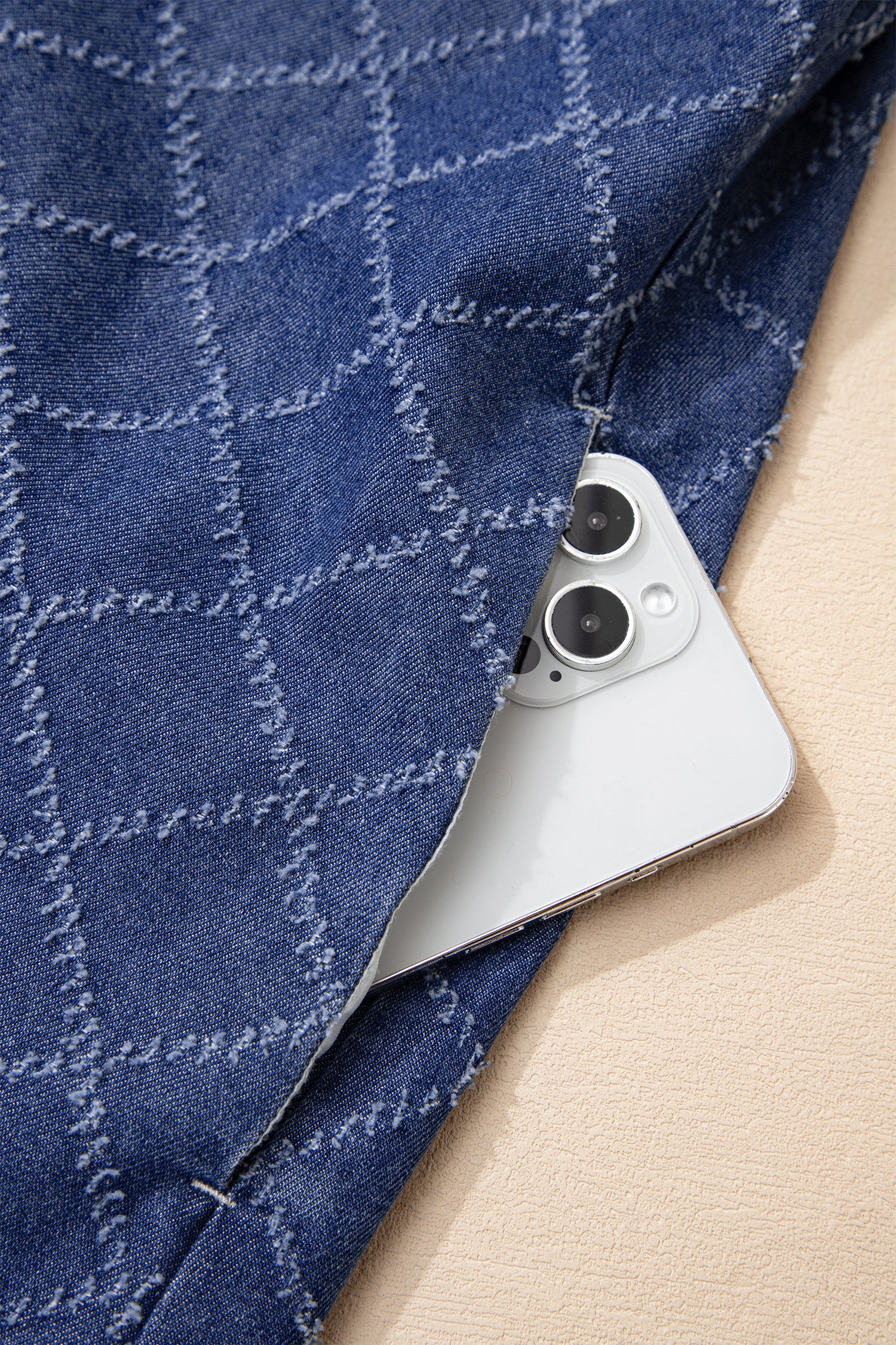 Sail Blue Rhombus Textured Collar Buttoned V Neck Denim Sleeveless Mini Dress-TOPS / DRESSES-[Adult]-[Female]-2022 Online Blue Zone Planet