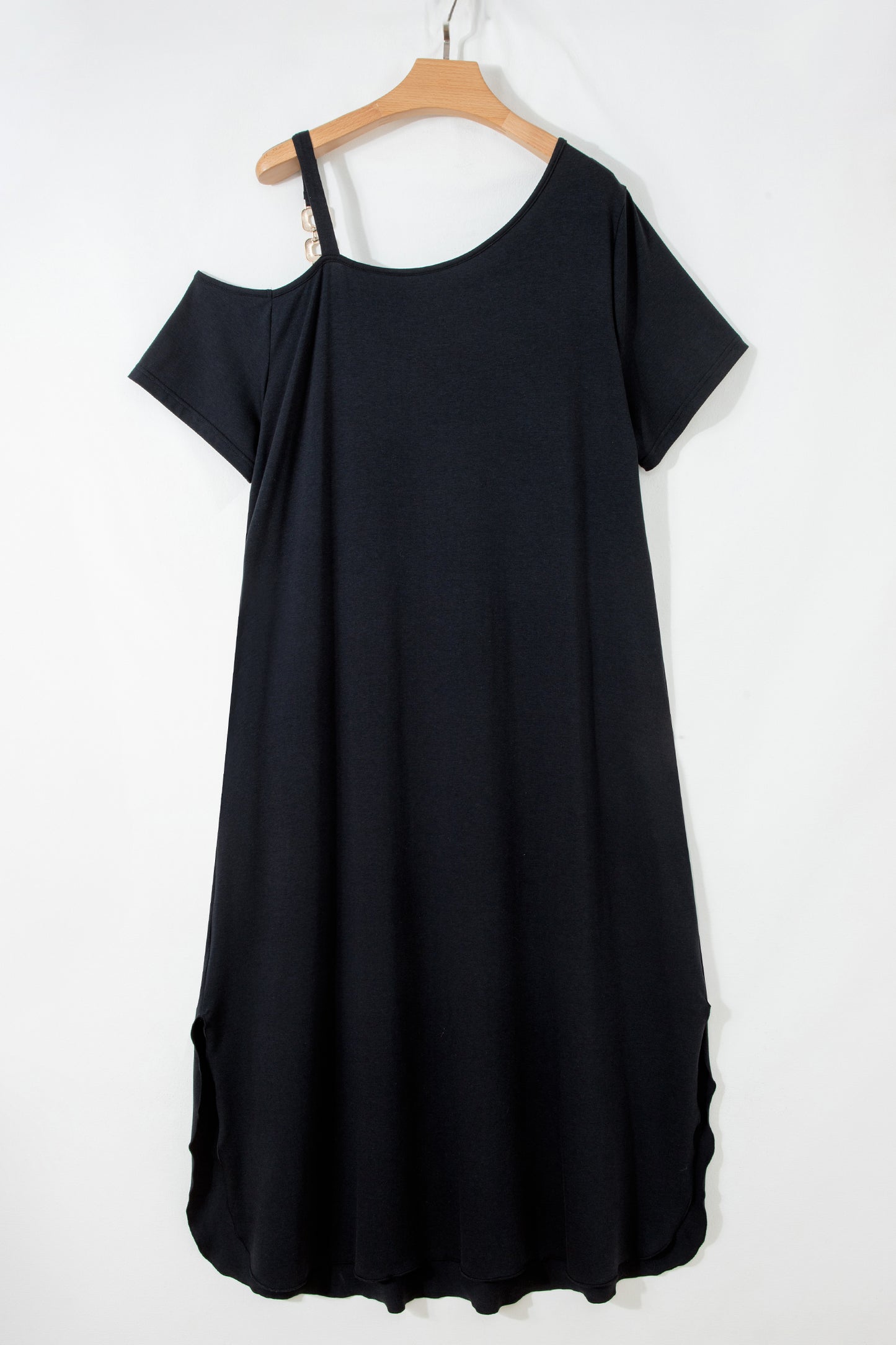 Black Asymmetric Shoulder Detail Short Sleeve Plus Size Maxi Dress-Plus Size/Plus Size Dresses/Plus Size Maxi Dresses-[Adult]-[Female]-2022 Online Blue Zone Planet