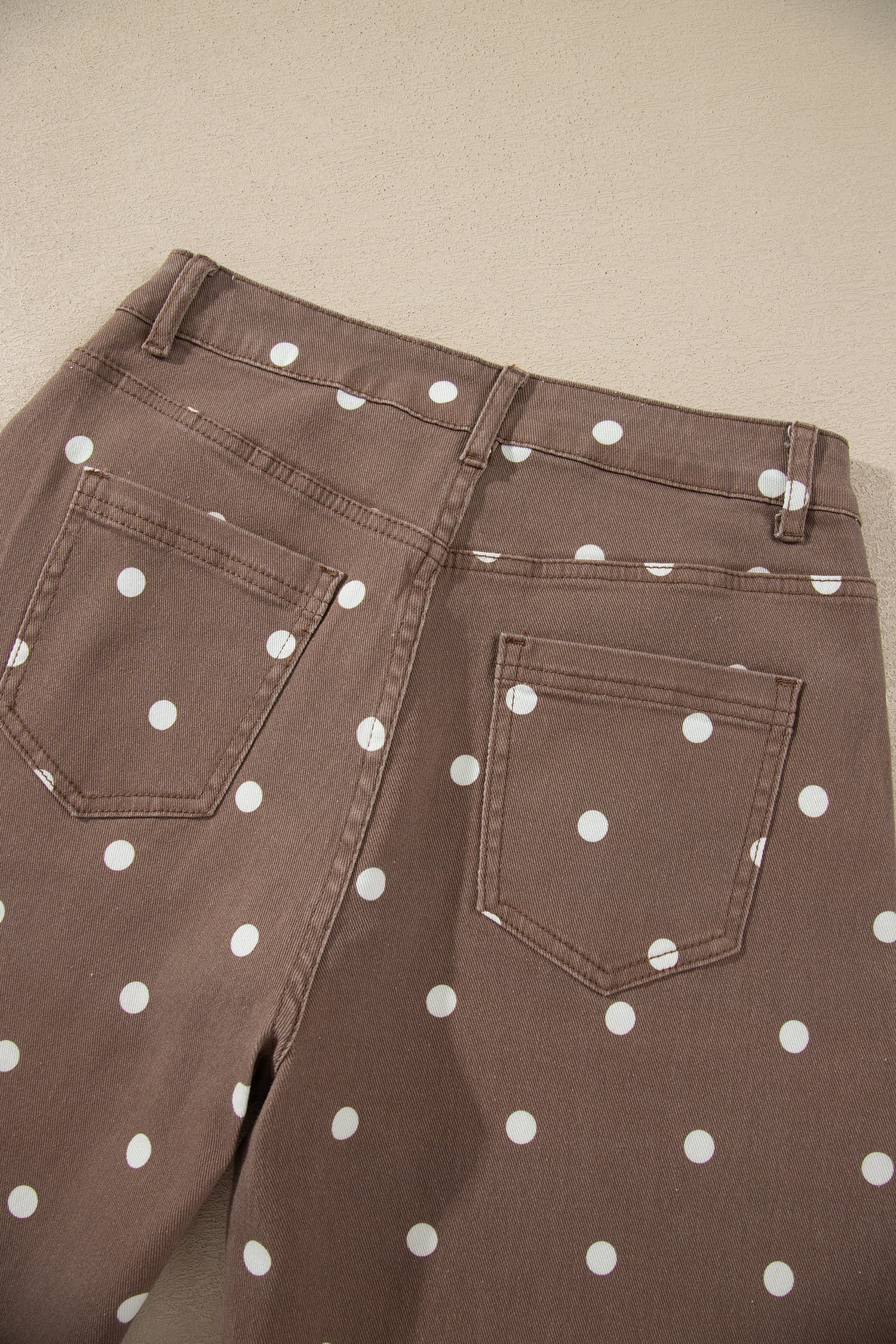 Brown Tailored Seam Polka Dot Print Barrel Casual Jeans-Bottoms/Jeans-[Adult]-[Female]-2022 Online Blue Zone Planet