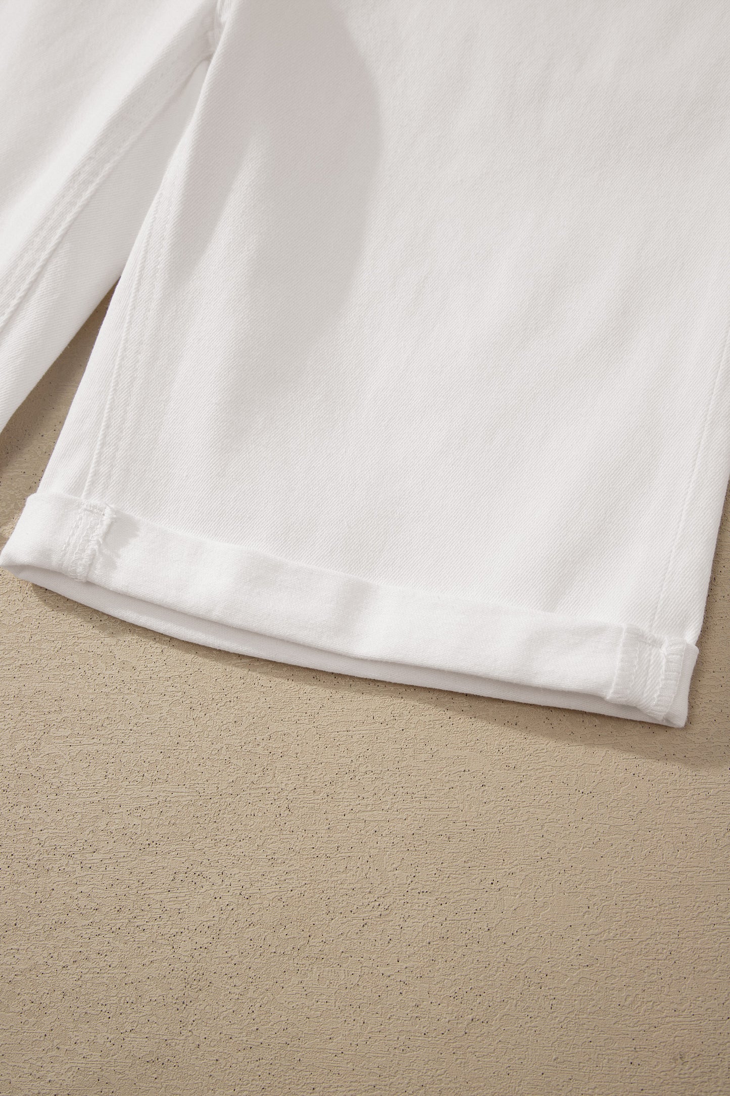 White Solid Color Rolled Cuffs Denim Bermuda Shorts-Bottoms/Denim Shorts-[Adult]-[Female]-2022 Online Blue Zone Planet